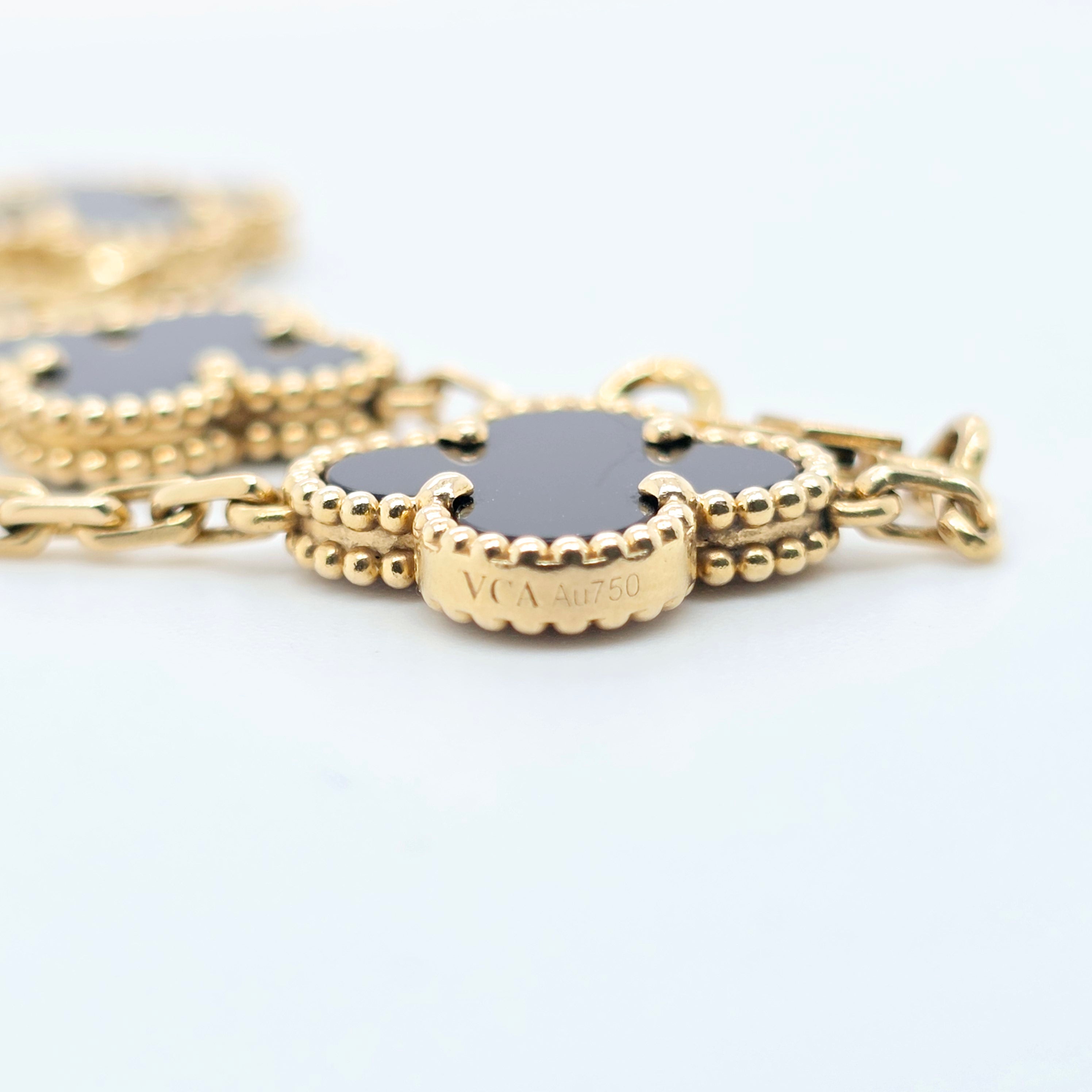 Van Cleef & Arpels Vintage Alhambra, 5 Motif Onyx Bracelet, 18ct Yellow Gold Chloe's Jewellers