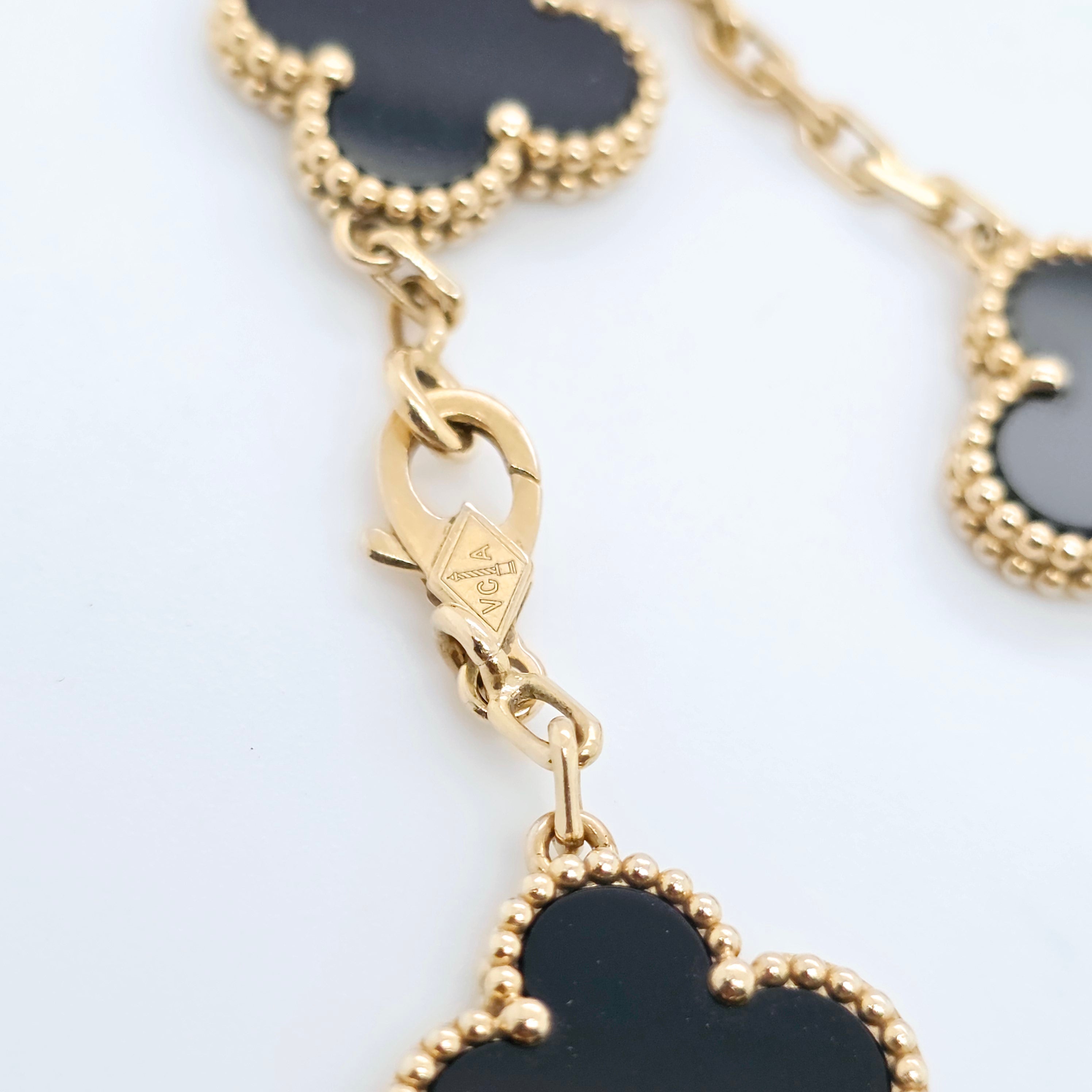 Van Cleef & Arpels Vintage Alhambra, 5 Motif Onyx Bracelet, 18ct Yellow Gold Chloe's Jewellers