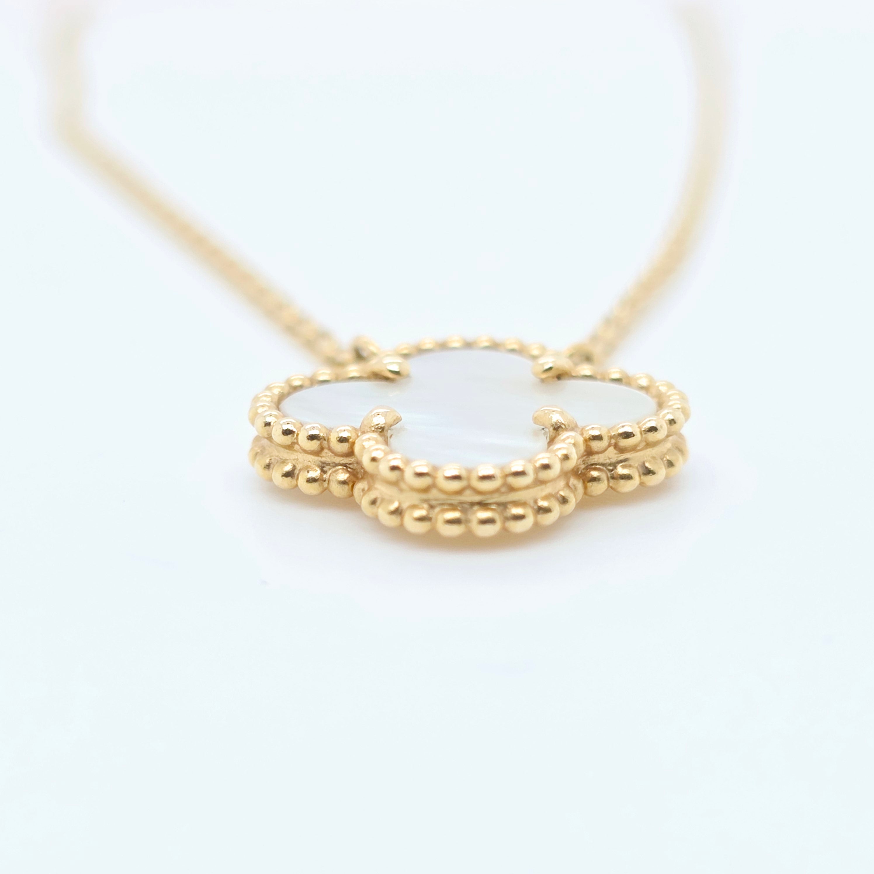 Van Cleef & Arpels Alhambra, Mother of Pearl Pendant, 18k Yellow Gold, 2022 Papers Chloe's Jewellers