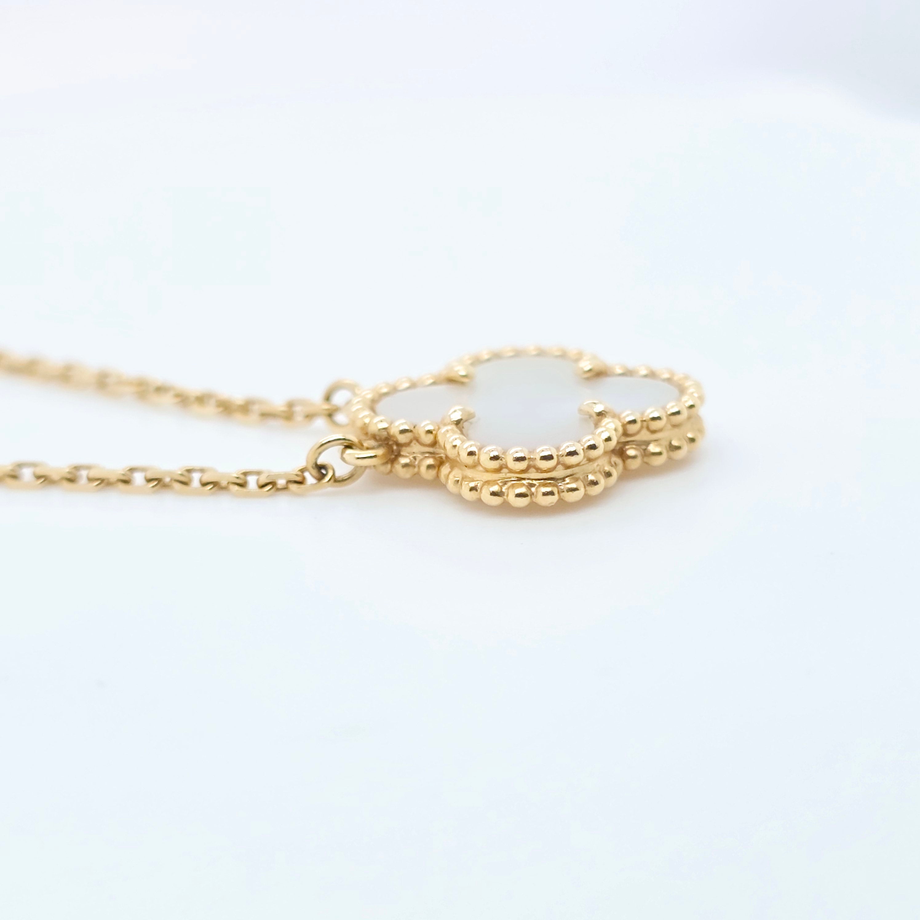 Van Cleef & Arpels Alhambra, Mother of Pearl Pendant, 18k Yellow Gold, 2022 Papers Chloe's Jewellers