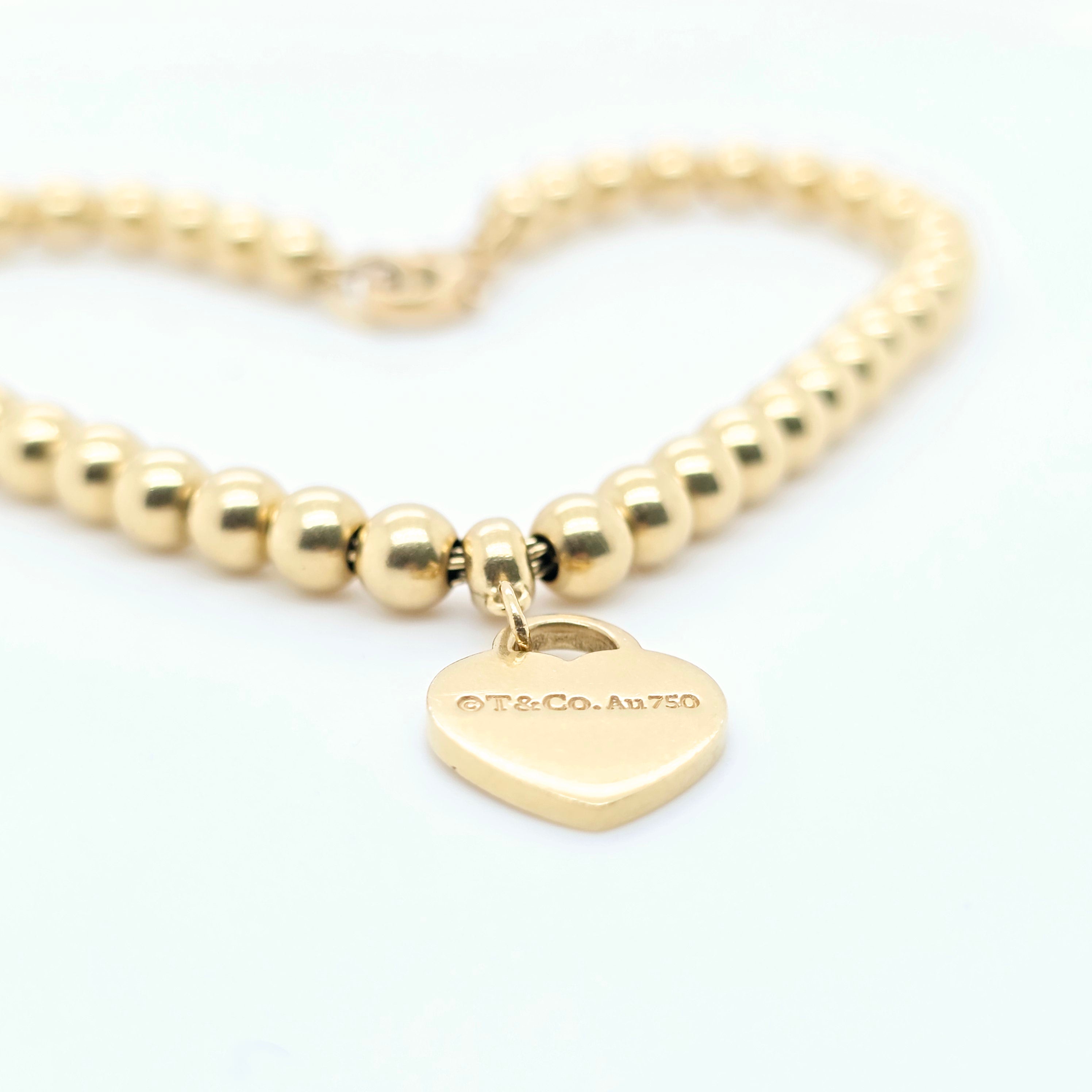 Tiffany & Co. Mini Heart Tag Bead Bracelet | 18K Gold | Chloe's Jewellers
