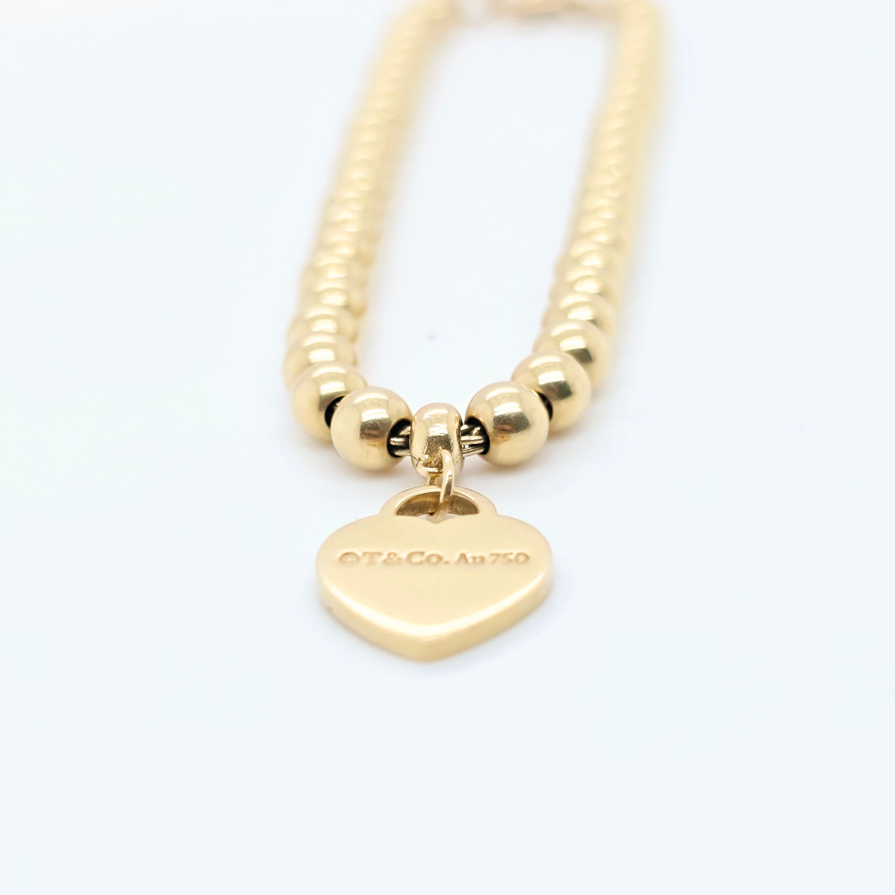 Tiffany & Co. Mini Heart Tag Bead Bracelet | 18K Gold | Chloe's Jewellers
