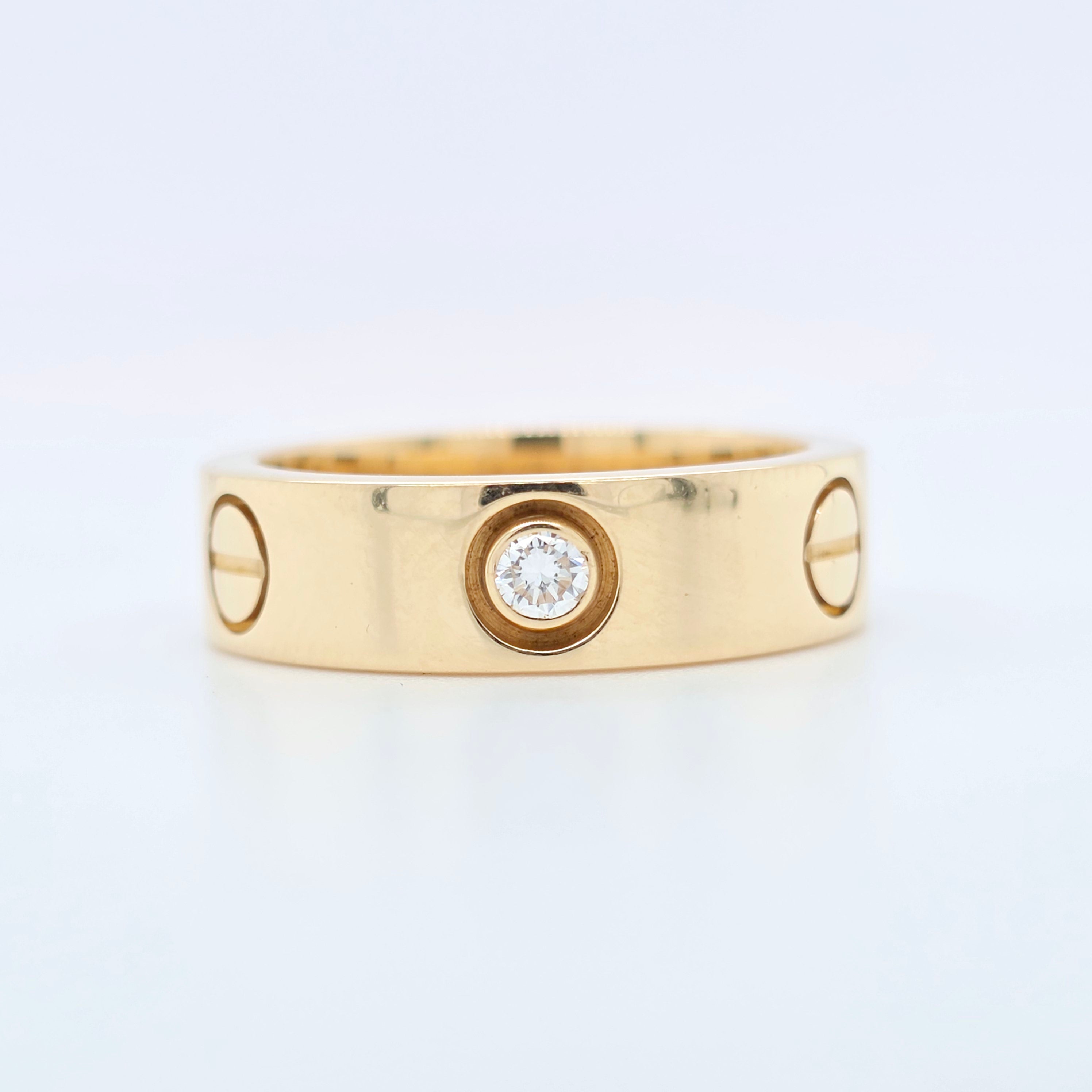 Cartier Love Ring, Classic Model, 3 Diamonds, 18ct Yellow Gold, Size 52/ L1/2 Chloe's Jewellers
