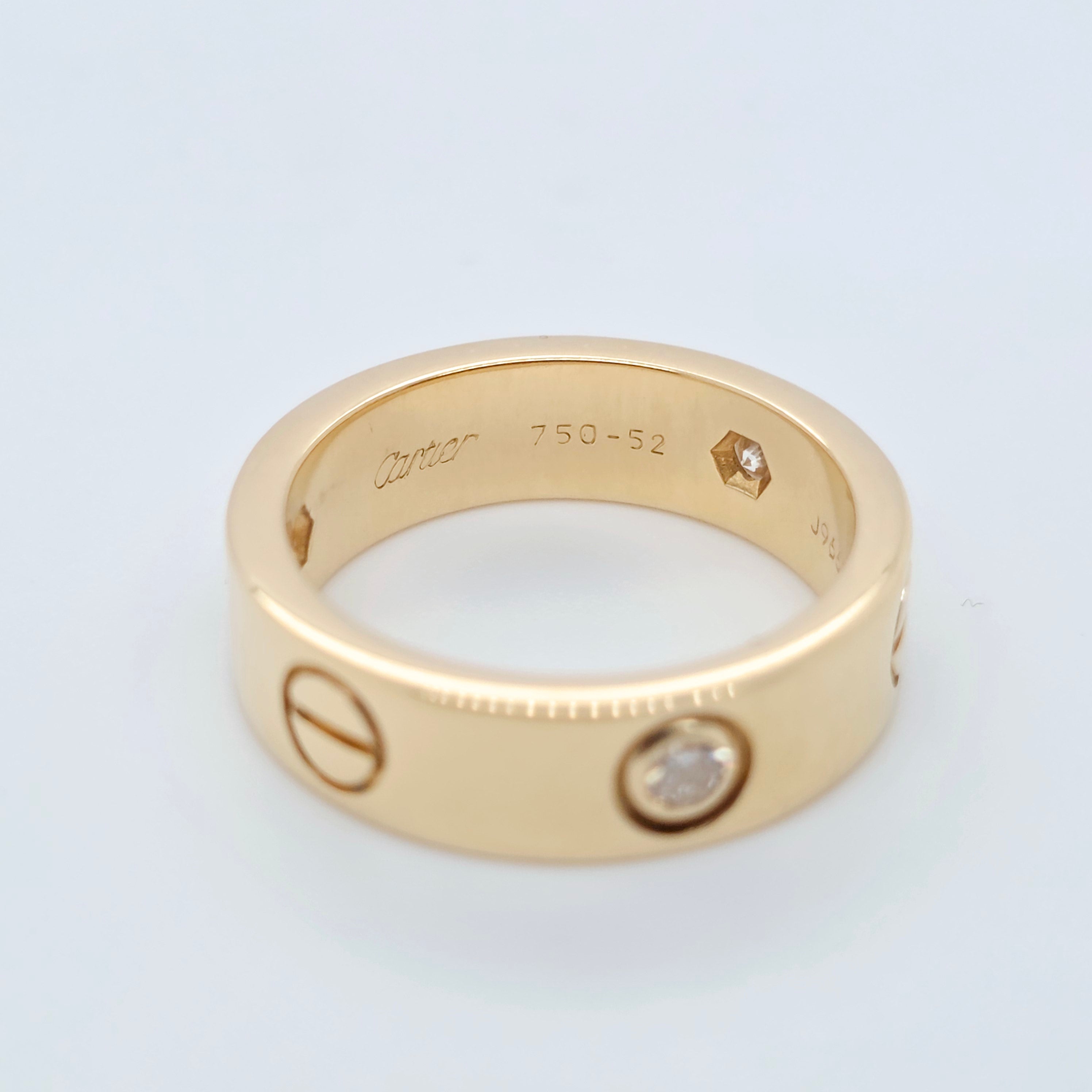 Cartier Love Ring, Classic Model, 3 Diamonds, 18ct Yellow Gold, Size 52/ L1/2 Chloe's Jewellers