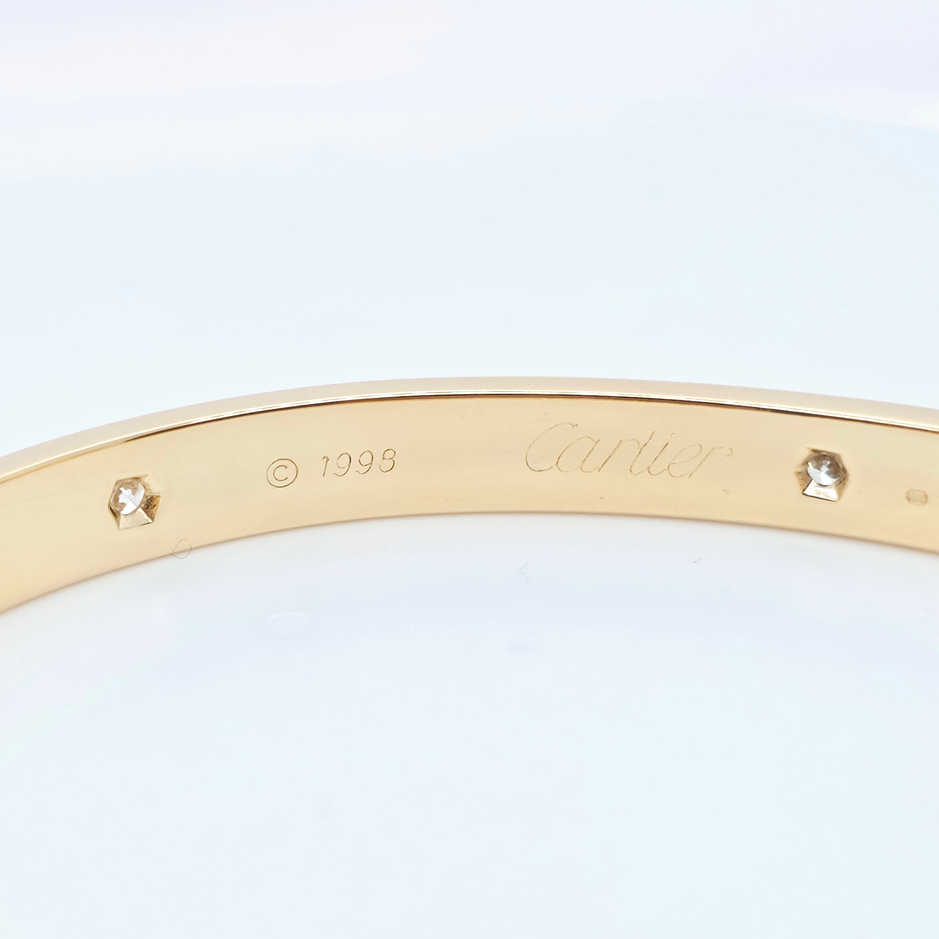 Cartier Love Bracelet, Classic Model, 6 Diamonds, 18ct Yellow Gold, Size 19, Box Chloe's Jewellers
