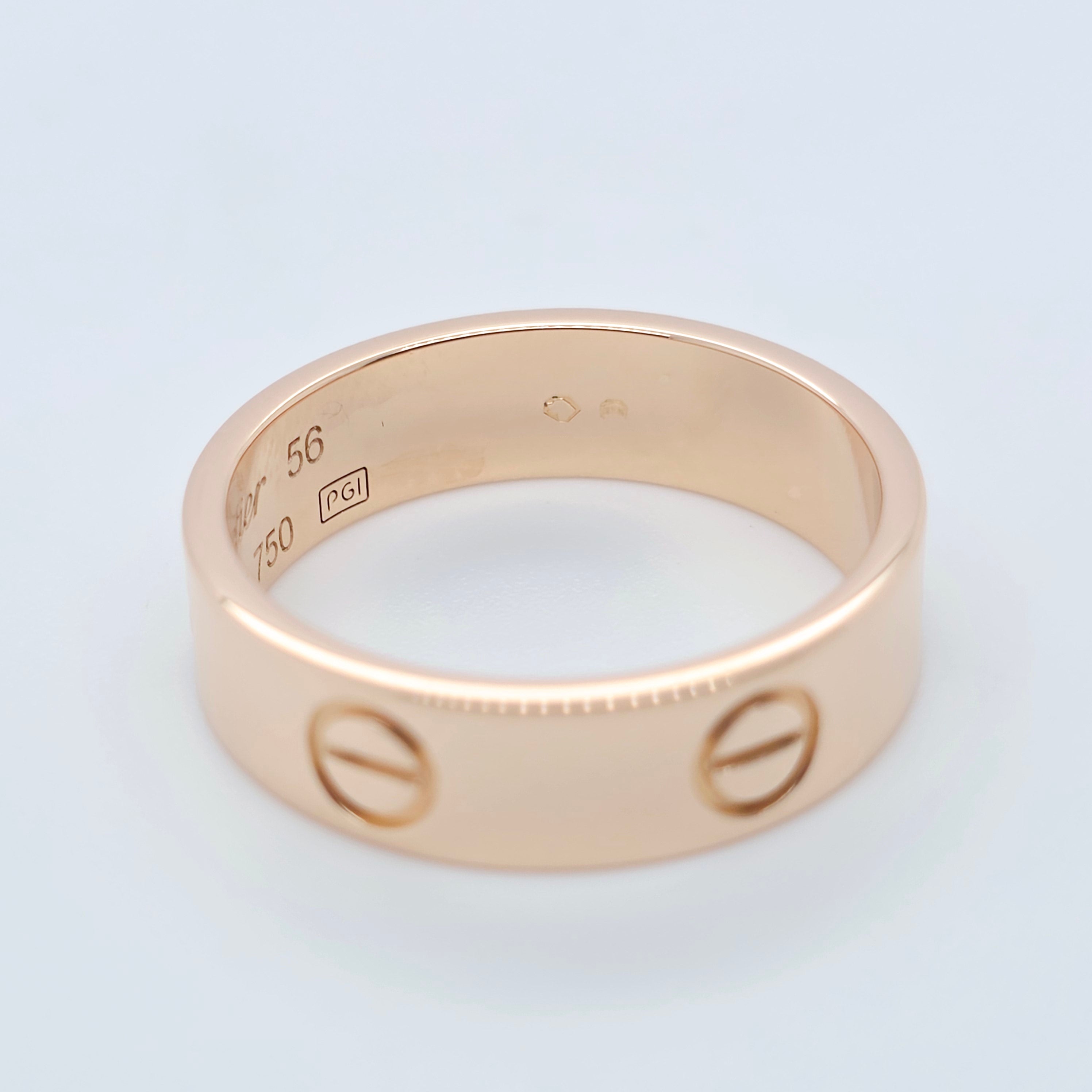Cartier Love Ring, Classic Model, 18ct Rose Gold, Size 56 / P, 2020 Papers Chloe's Jewellers