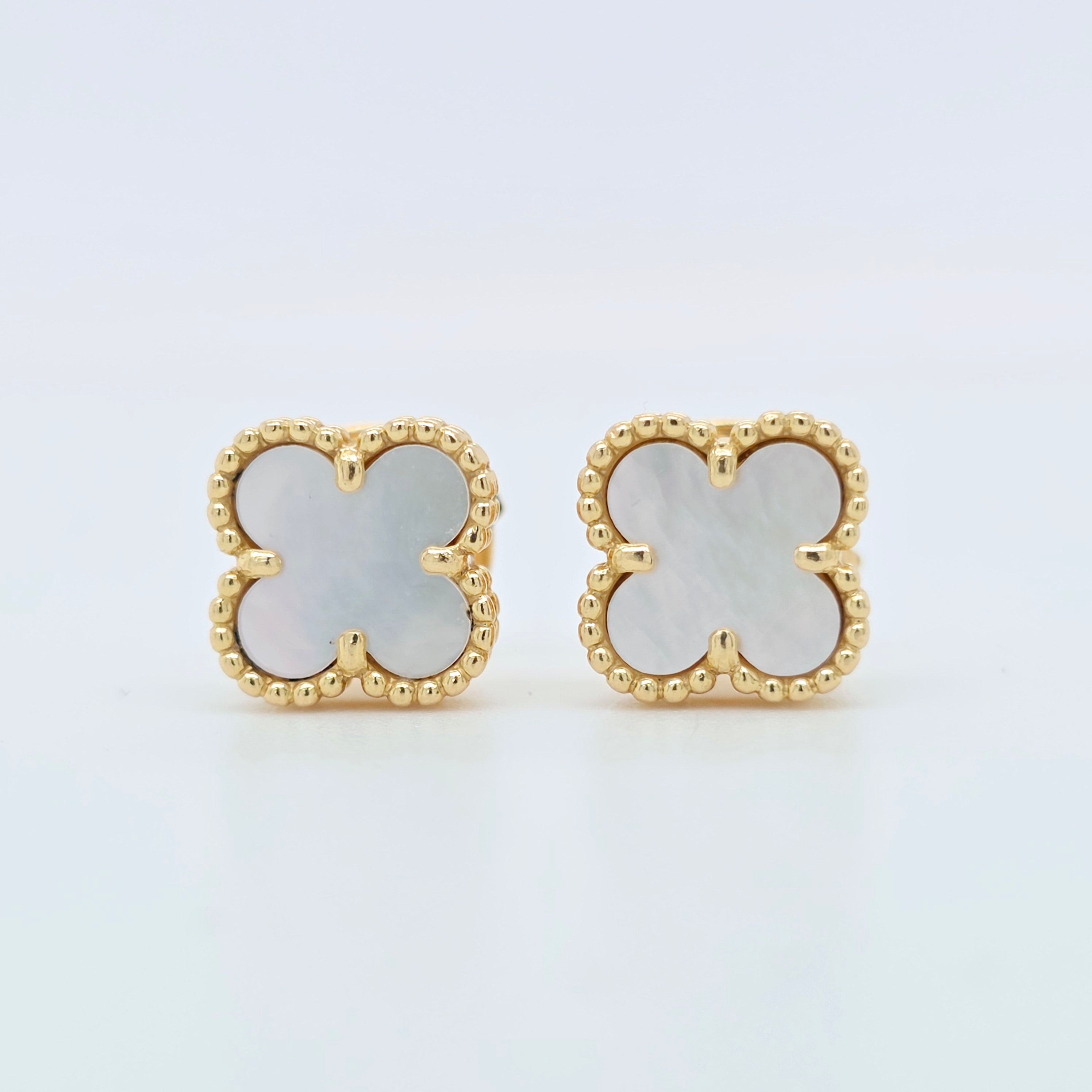 Van Cleef & Arpels Sweet Mother of Pearl Alhambra Earrings, 18ct Yellow Gold Chloe's Jewellers