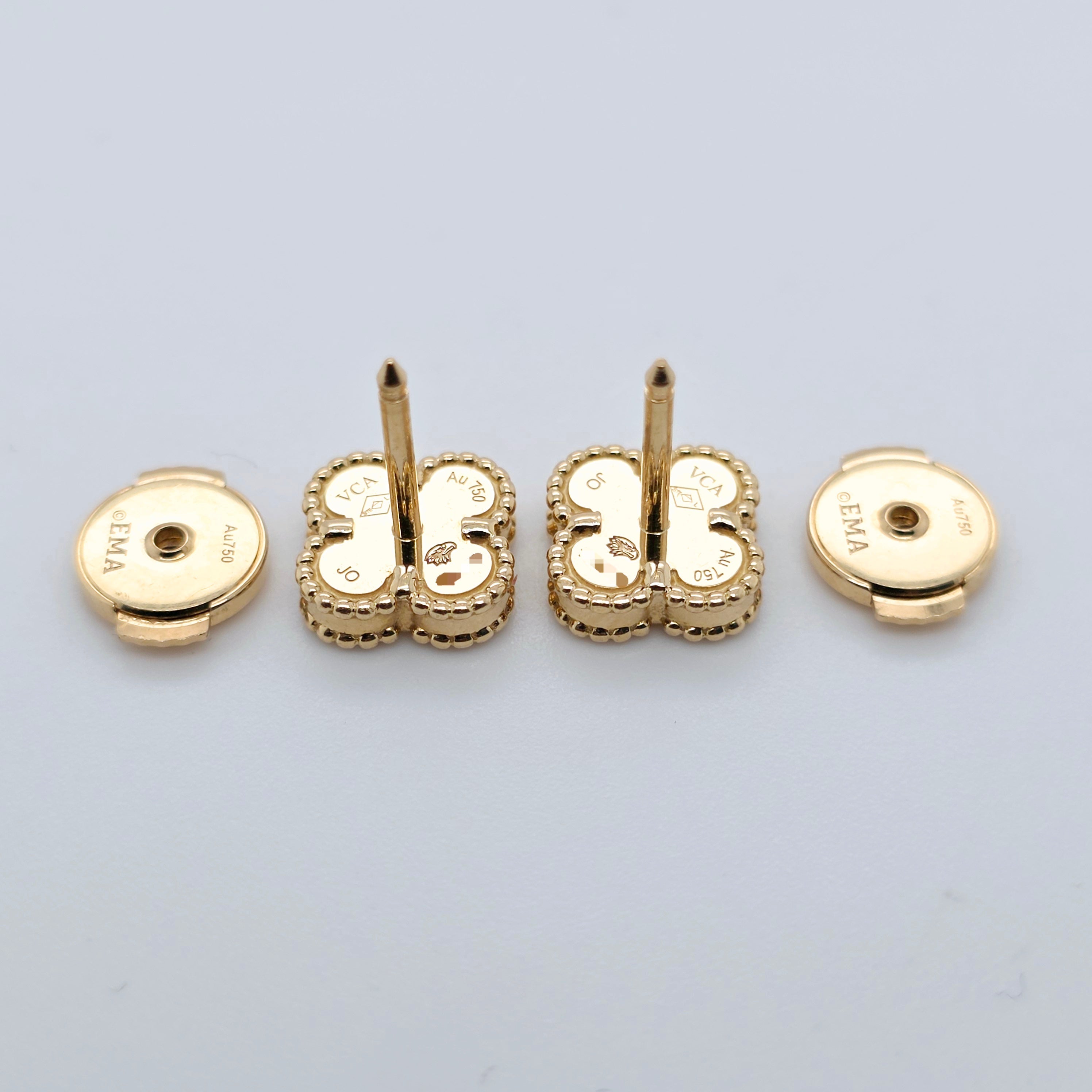 Van Cleef & Arpels Sweet Mother of Pearl Alhambra Earrings, 18ct Yellow Gold Chloe's Jewellers