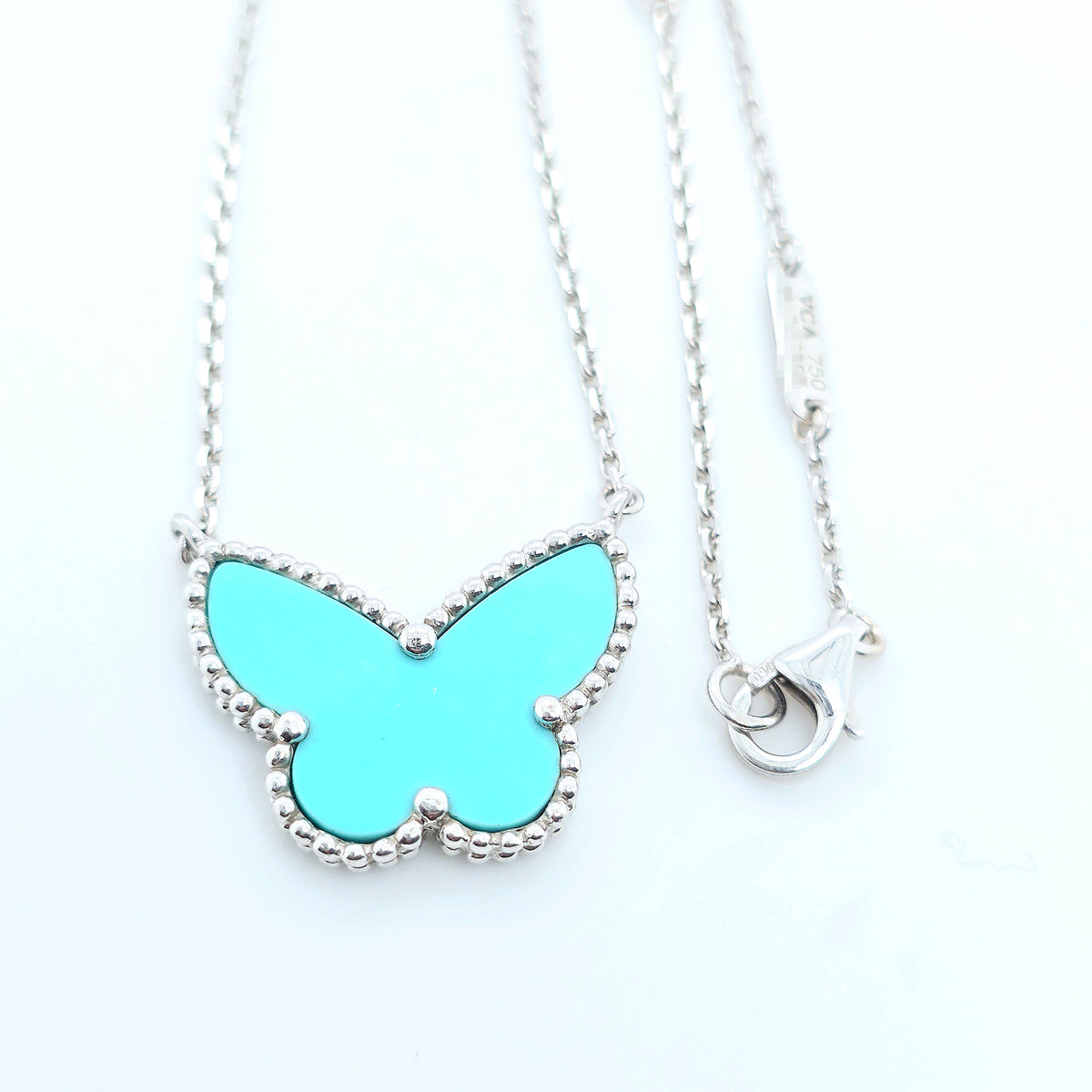 Van Cleef & Arpels Sweet Alhambra Turquoise butterfly pendant necklace, 18K Gold