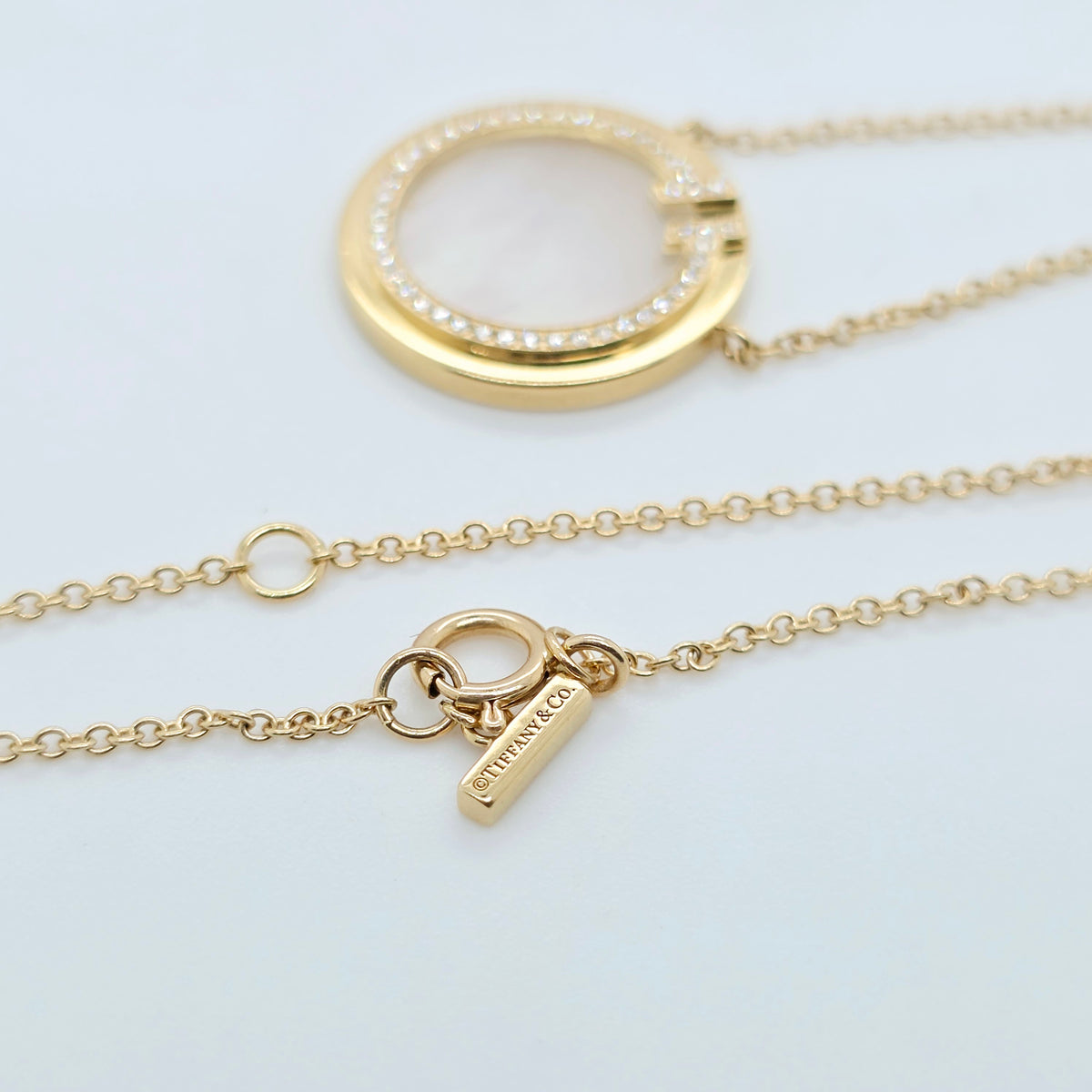 Tiffany T Mother-of-pearl Diamond Pendant Necklace, 18ct Yellow Gold, Medium