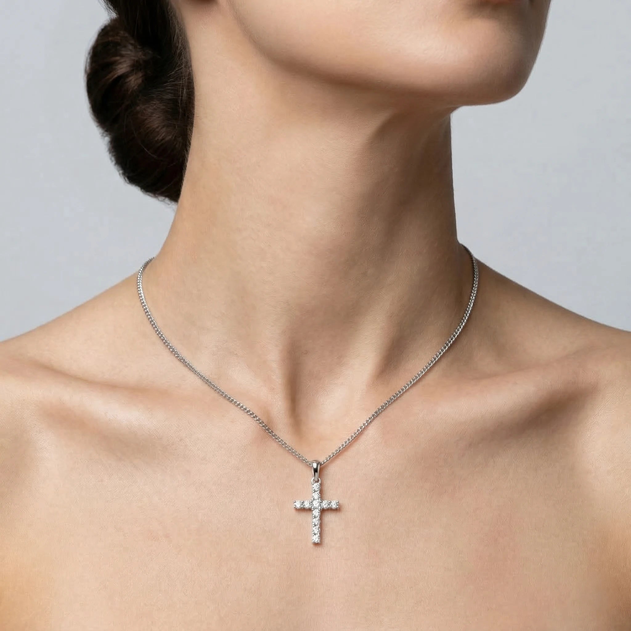 0.40ct Natural Diamond Cross Pendant Necklace in 18K White Gold