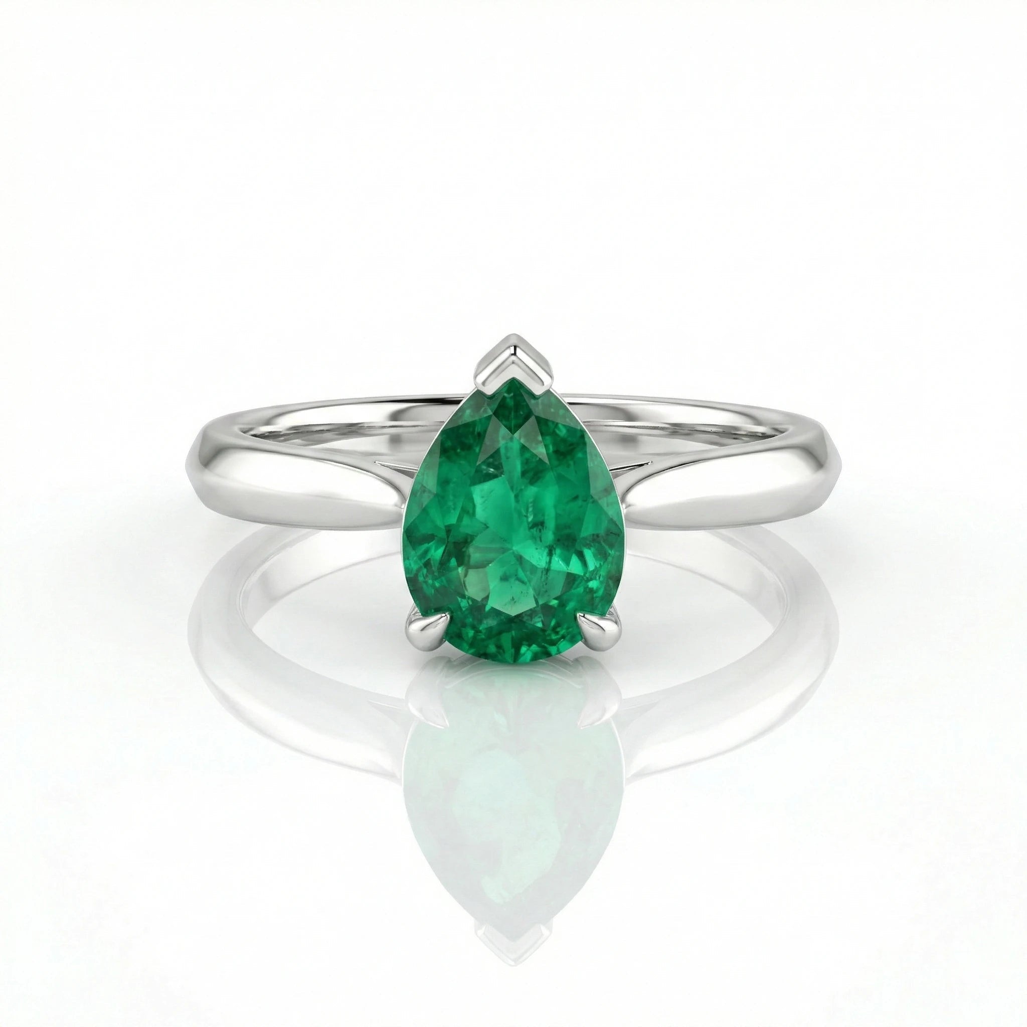 1.30ct Pear Cut Zambian Emerald Solitaire Setting Engagement Ring Chloe's Jewellers