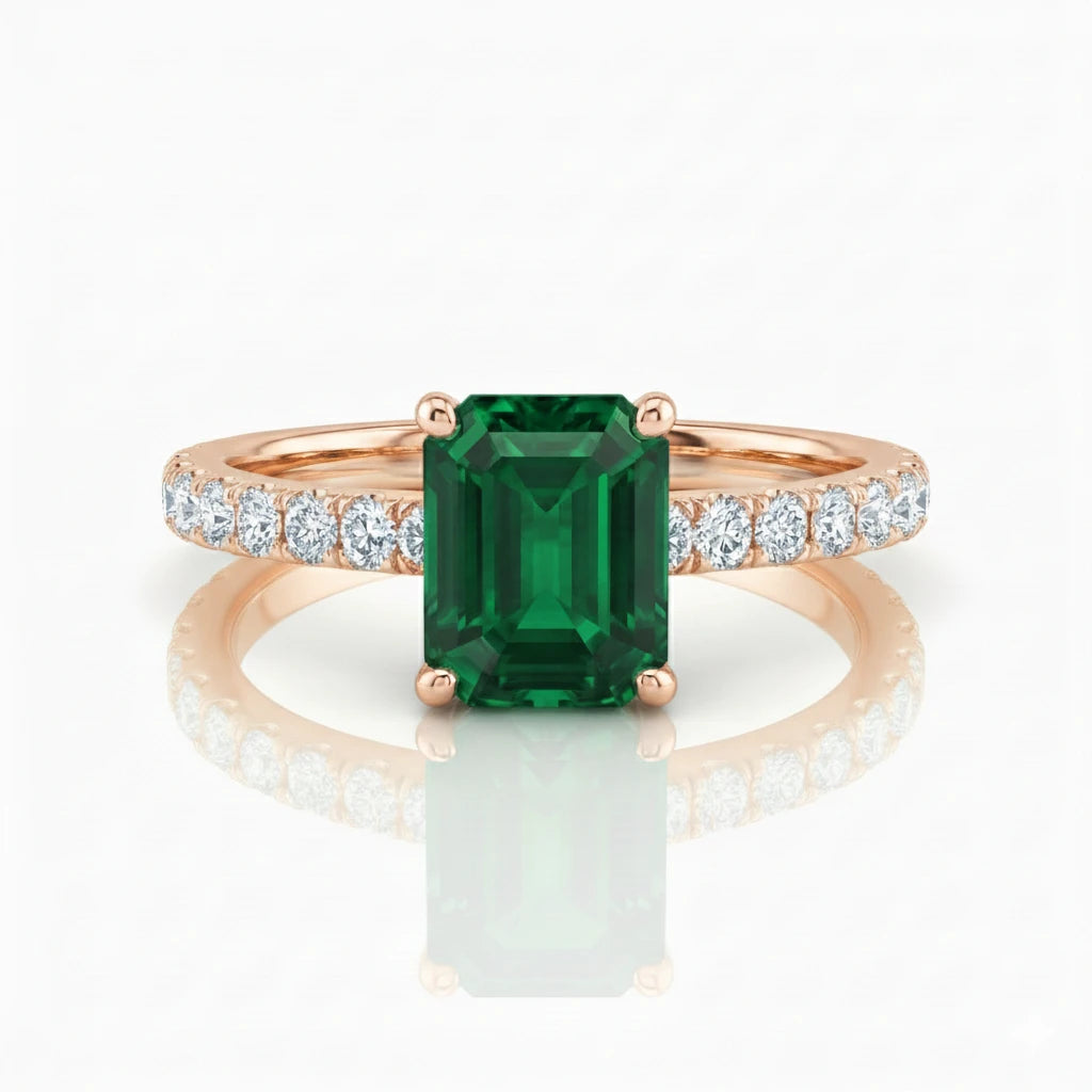 1.17ct Green Emerald Cut Engagement Ring, 18K Gold Chloe's Jewellers