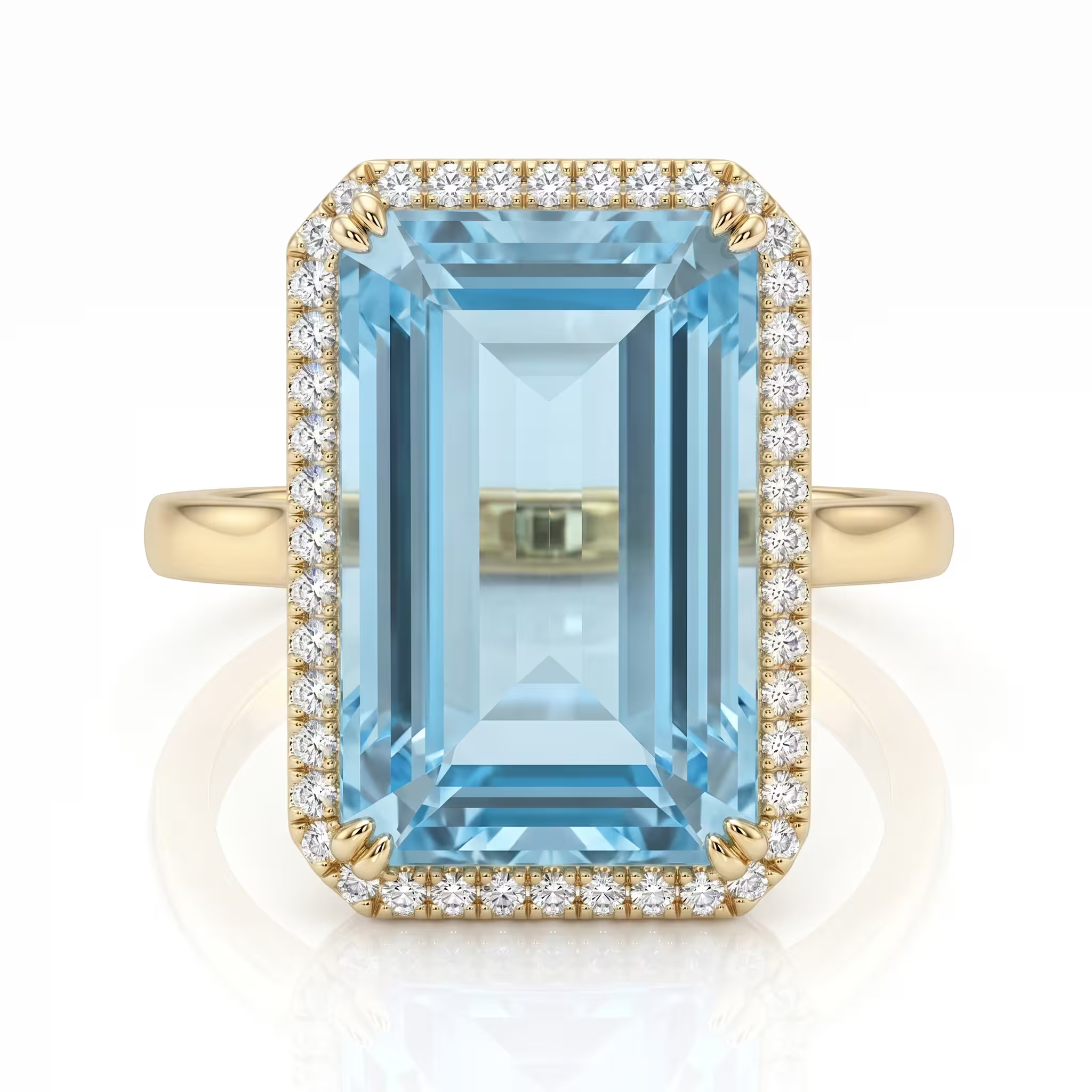 6.59ct Emerald Cut Aquamarine Stone Engagement Ring - 18K Gold