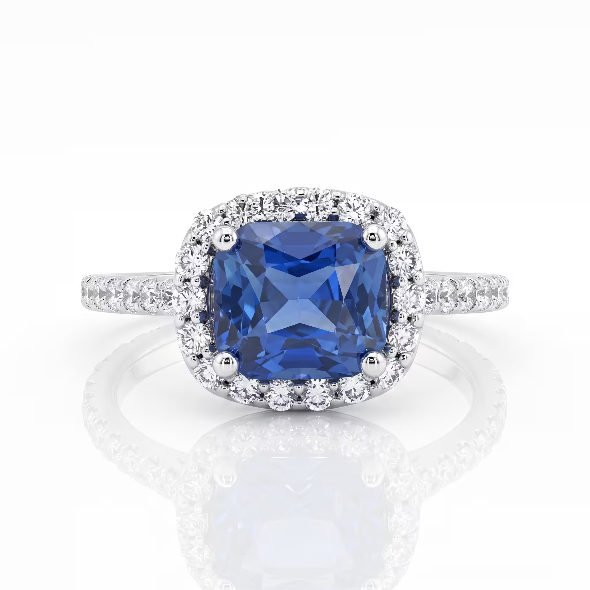 1.24ct Cushion Cut Blue Sapphire Halo Setting Engagement Ring - 18K Gold Chloe's Jewellers