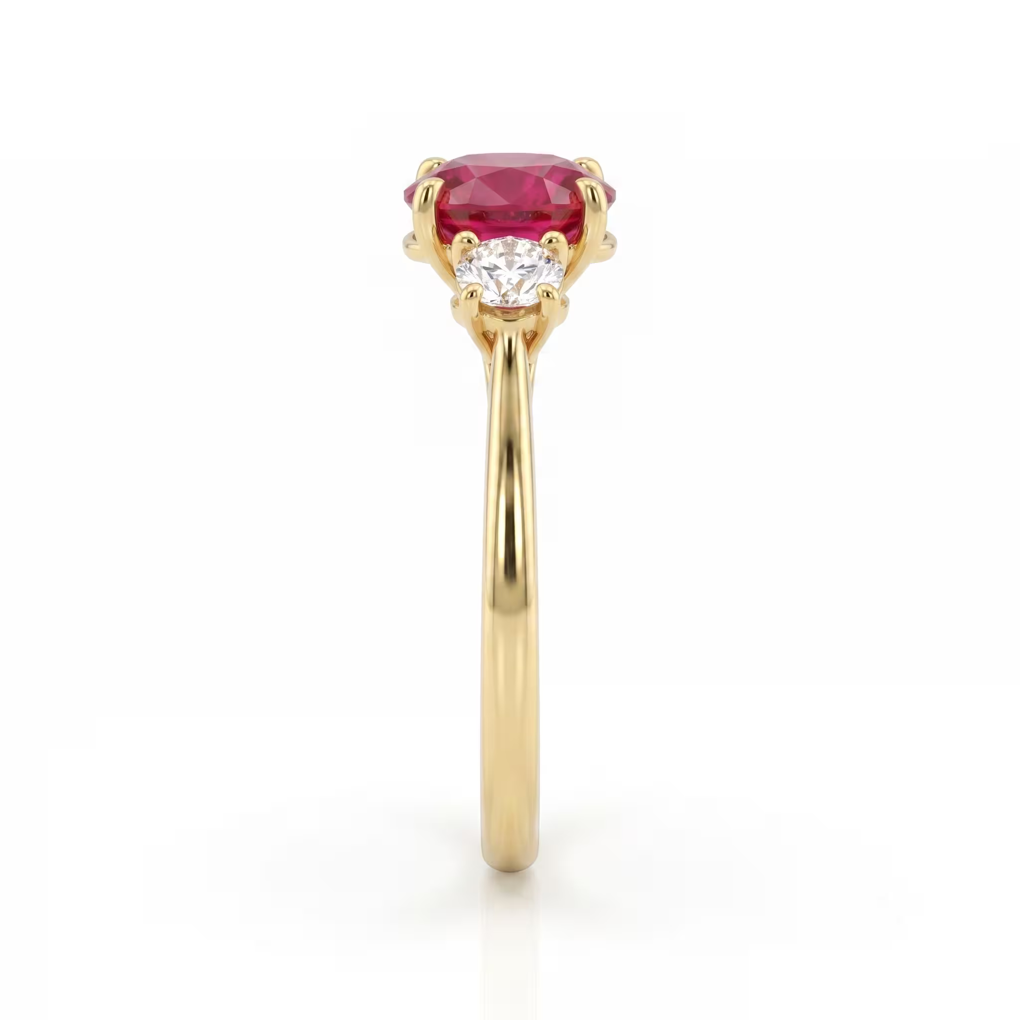 1.55ct Oval Cut Burma No Heat Ruby Trilogy Engagement Ring - 18k Gold