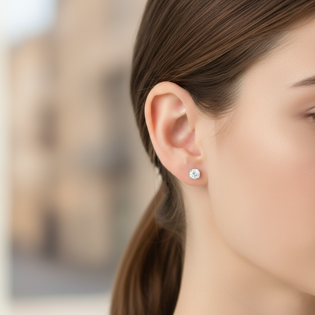 0.52cts Round Cut Natural Diamond Stud Earrings, 18ct White Gold