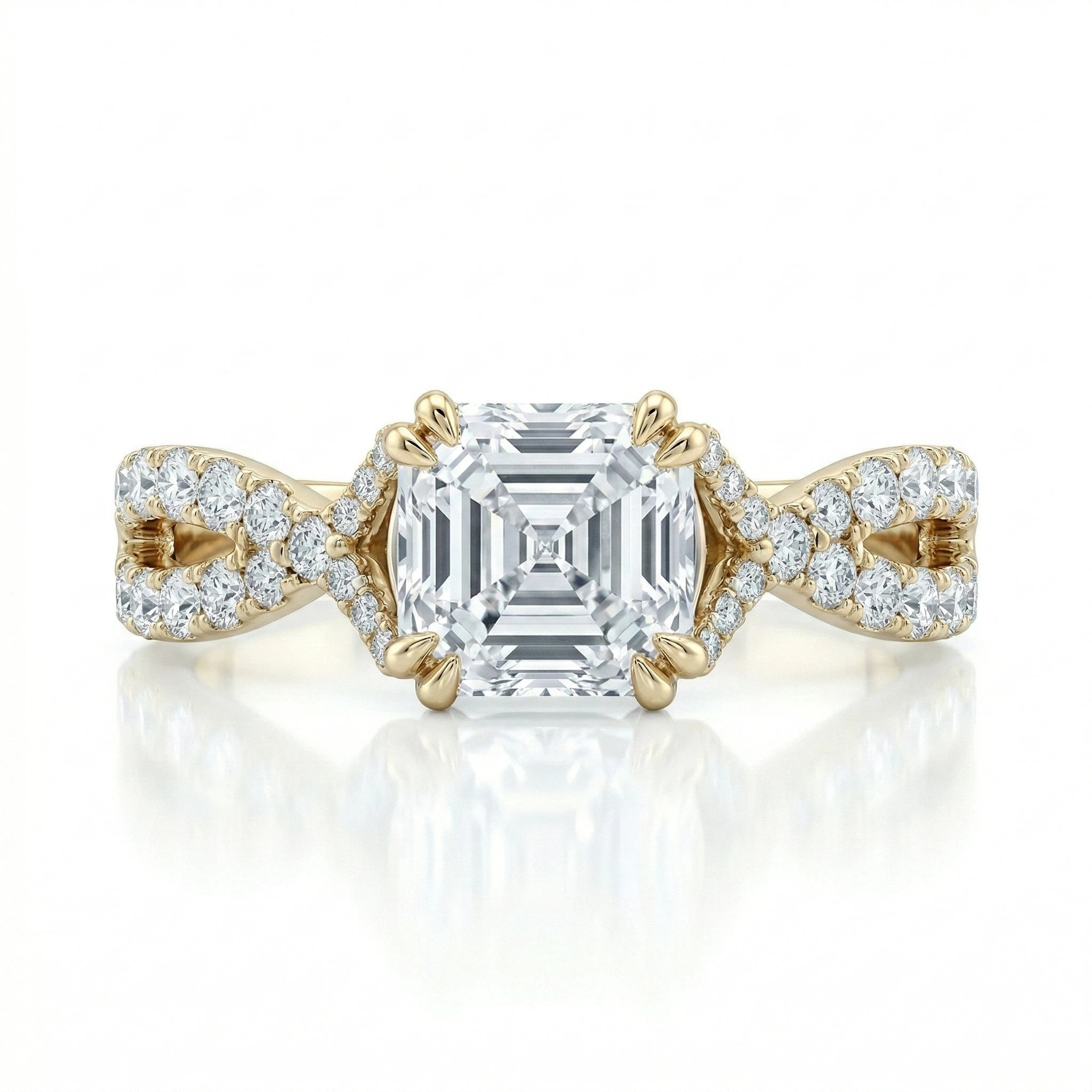 0.92ct Asscher Cut Natural Diamond Engagement Ring With Split Twisted Band Chloe's Jewellers