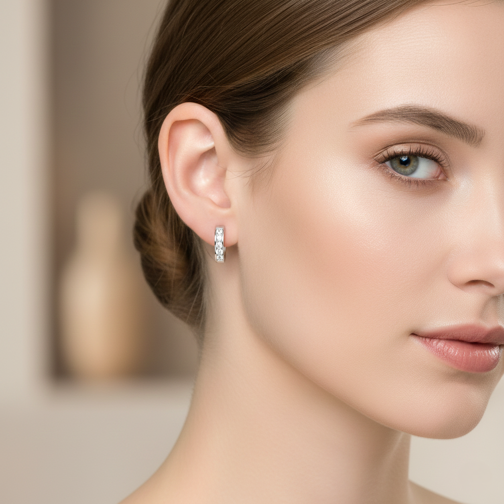 18K White Gold Channel Set Hoop Diamond Earrings 0.42CT