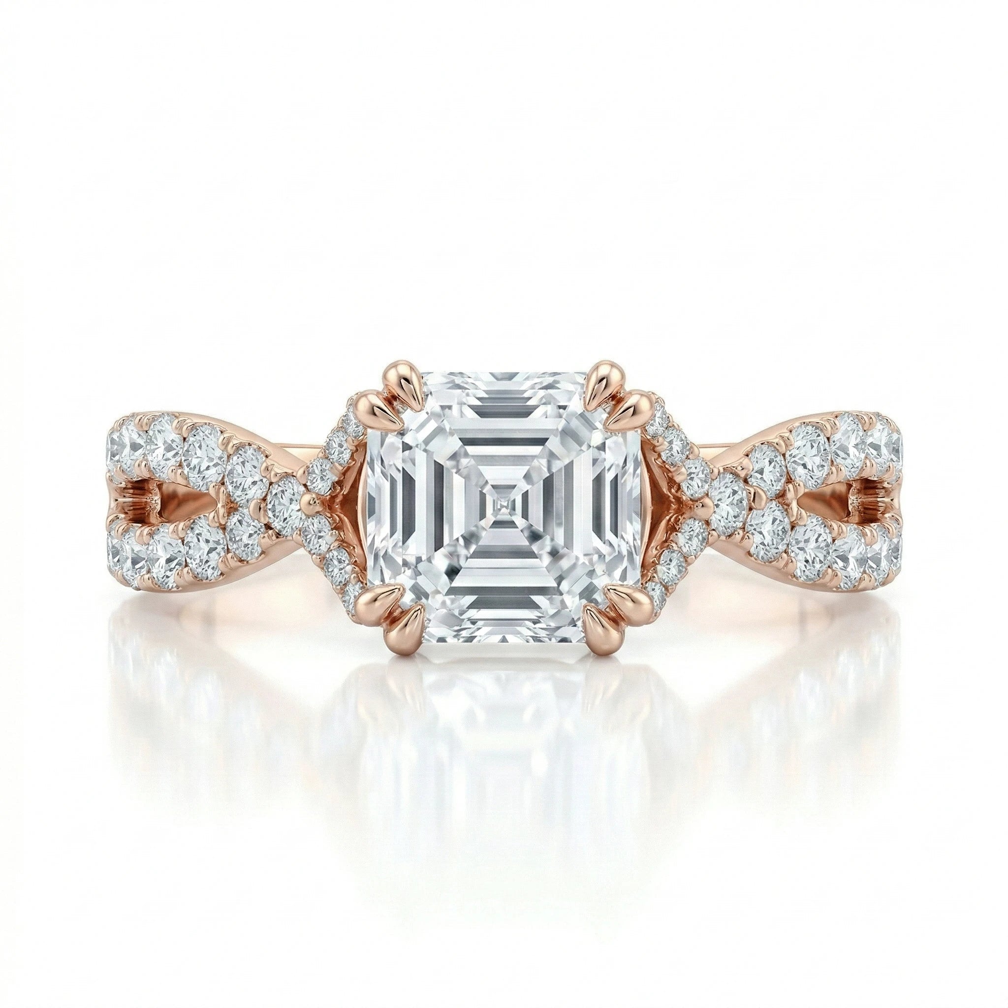 0.92ct Asscher Cut Natural Diamond Engagement Ring With Split Twisted Band Chloe's Jewellers