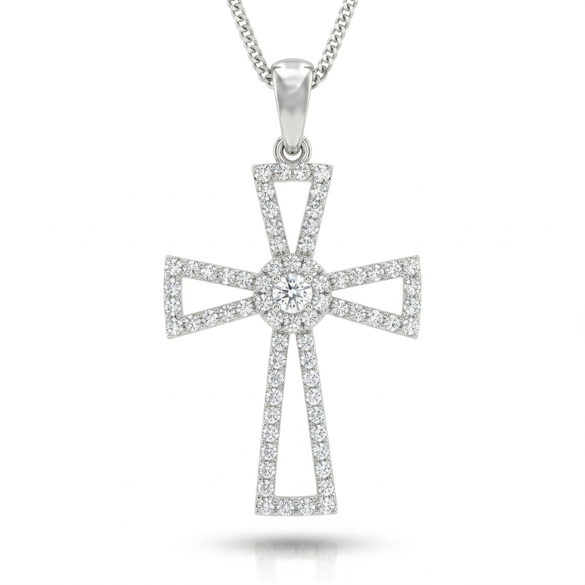 0.34ct Natural Diamond Cross Pendant Necklace in 18K White Gold