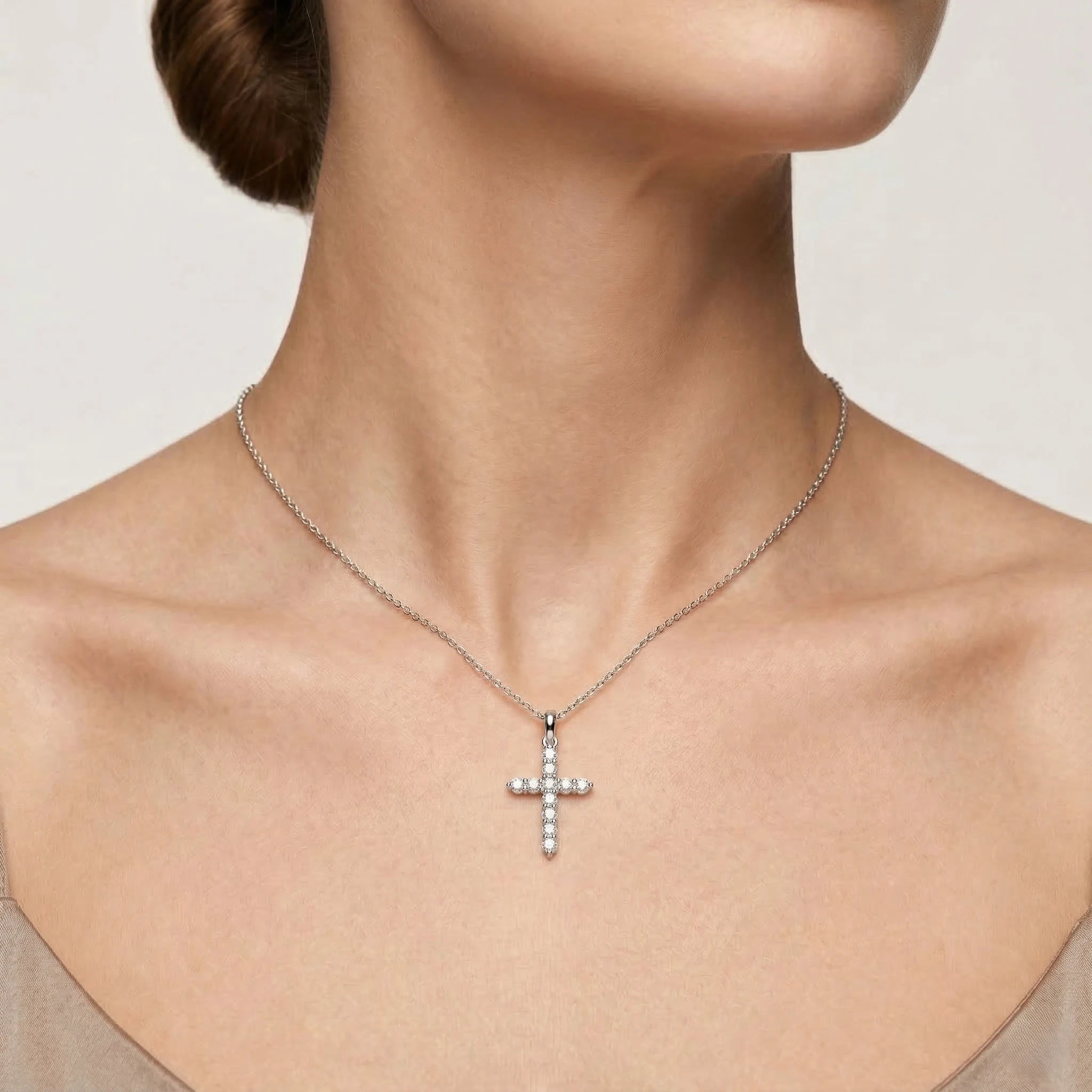 0.33ct Natural Diamond Cross Pendant Necklace in 18K White Gold