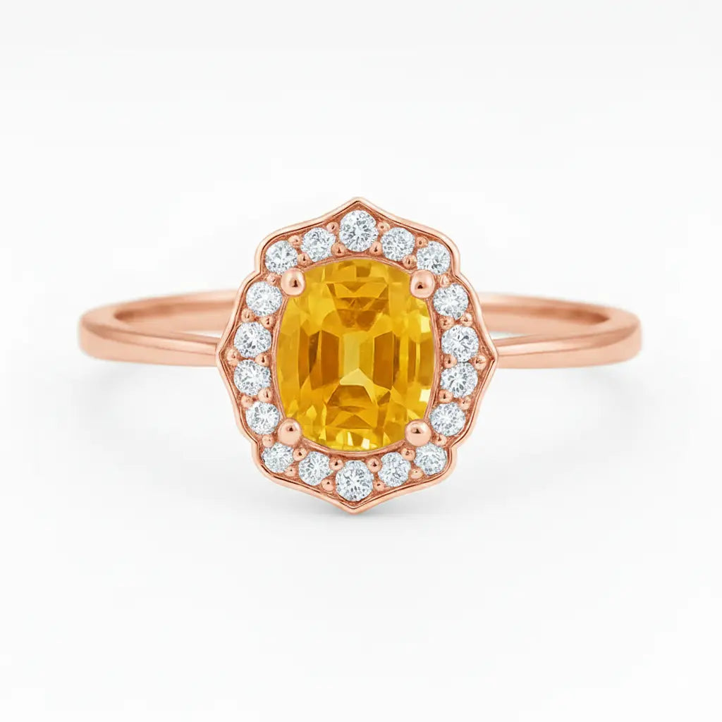 Yellow Sapphire & Diamond Halo Engagement Ring – 1.90ct Sapphire, 0.15ct F/VS1 Diamonds Chloe's Jewellers