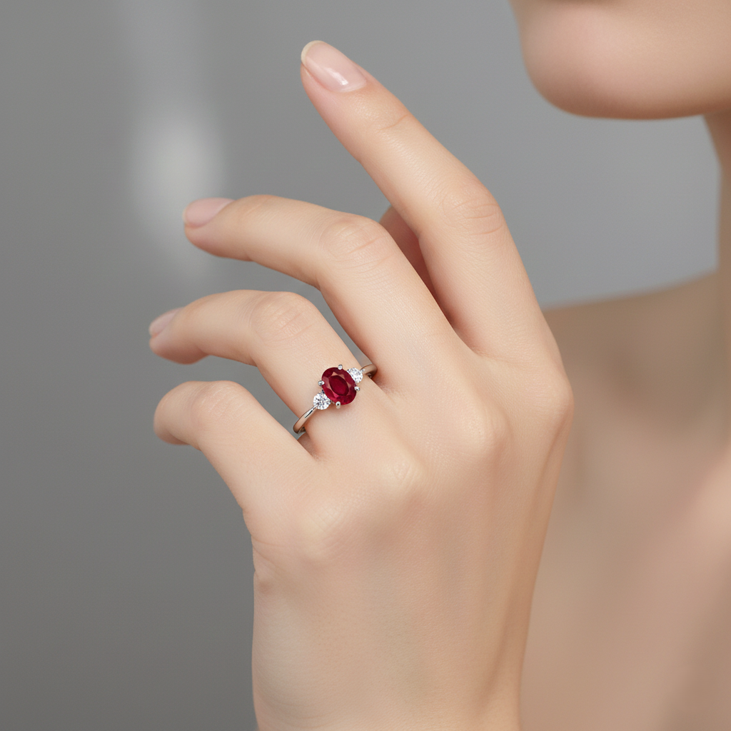 1.55ct Ruby and Diamond Trilogy Ring Chloe's Jewellers