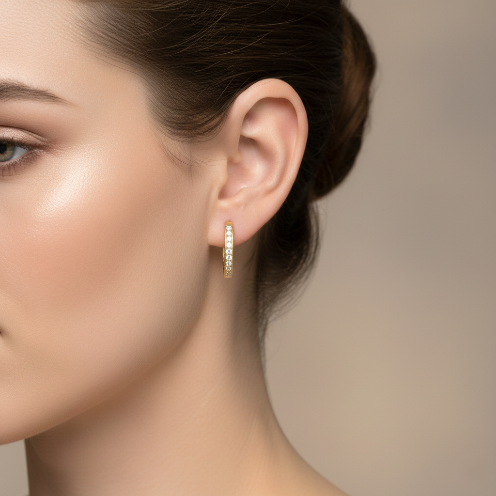 Pave set In Out Setting Diamond Gold Hoop Earring