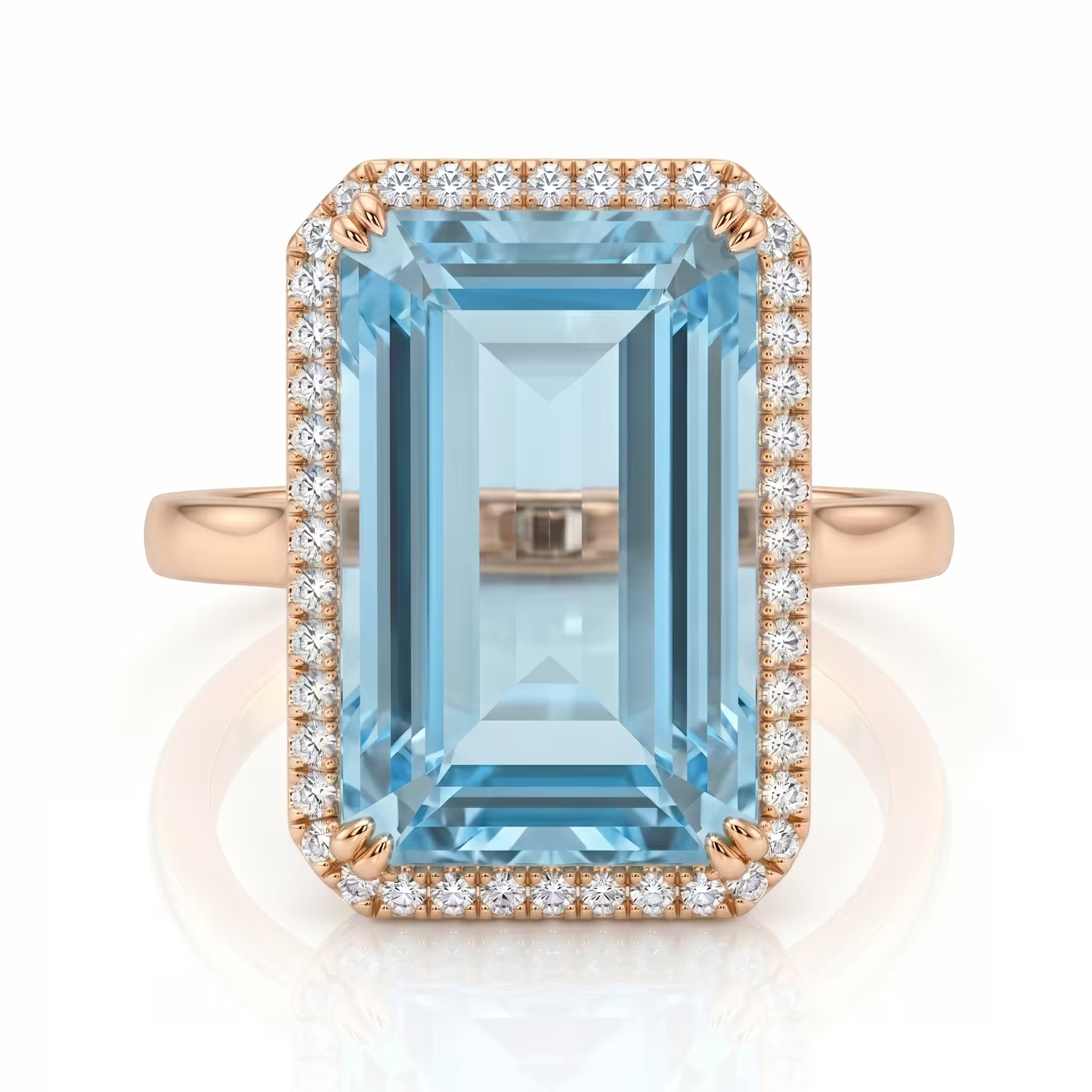 6.59ct Emerald Cut Aquamarine Stone Engagement Ring - 18K Gold