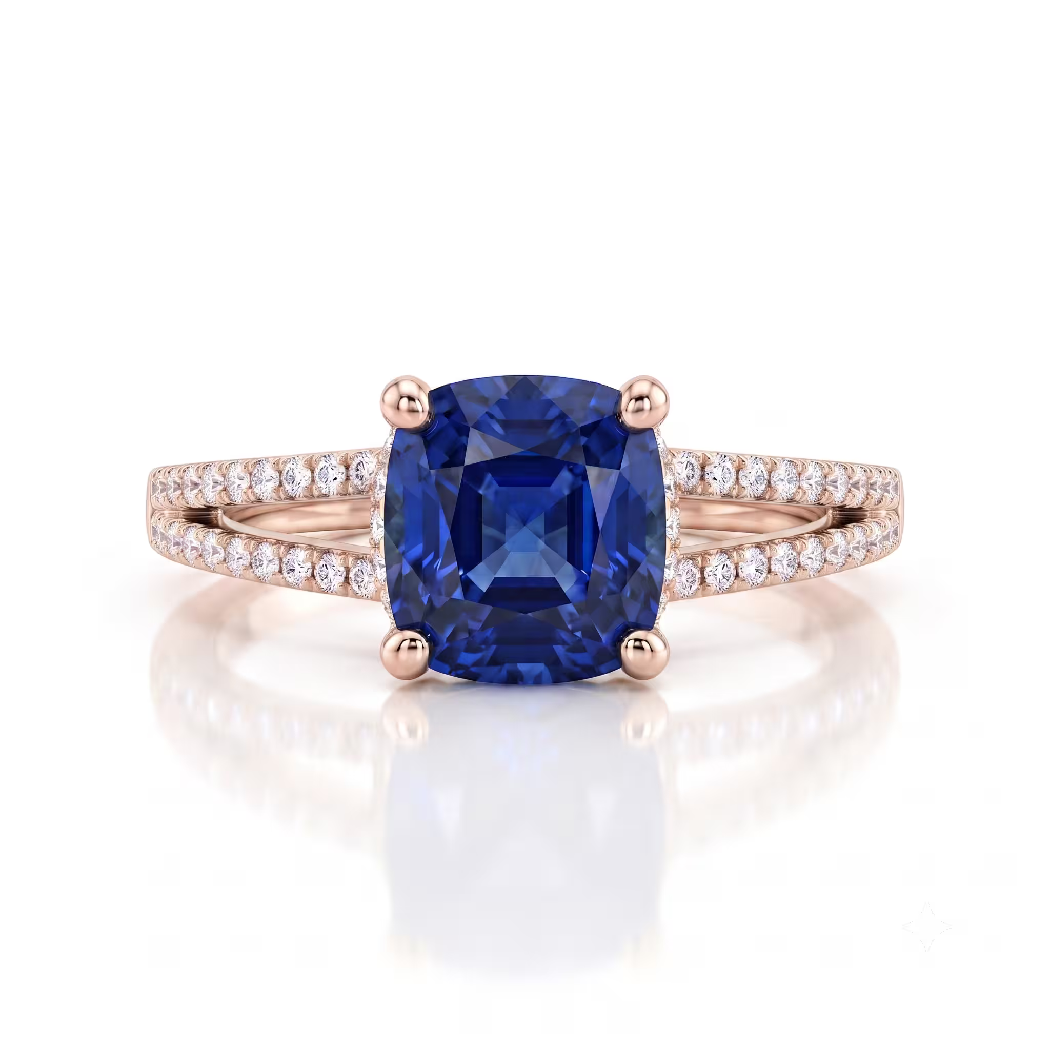 1.70ct Cushion Cut Blue Sapphire Engagement Ring with Split Shank Chloe's Jewellers