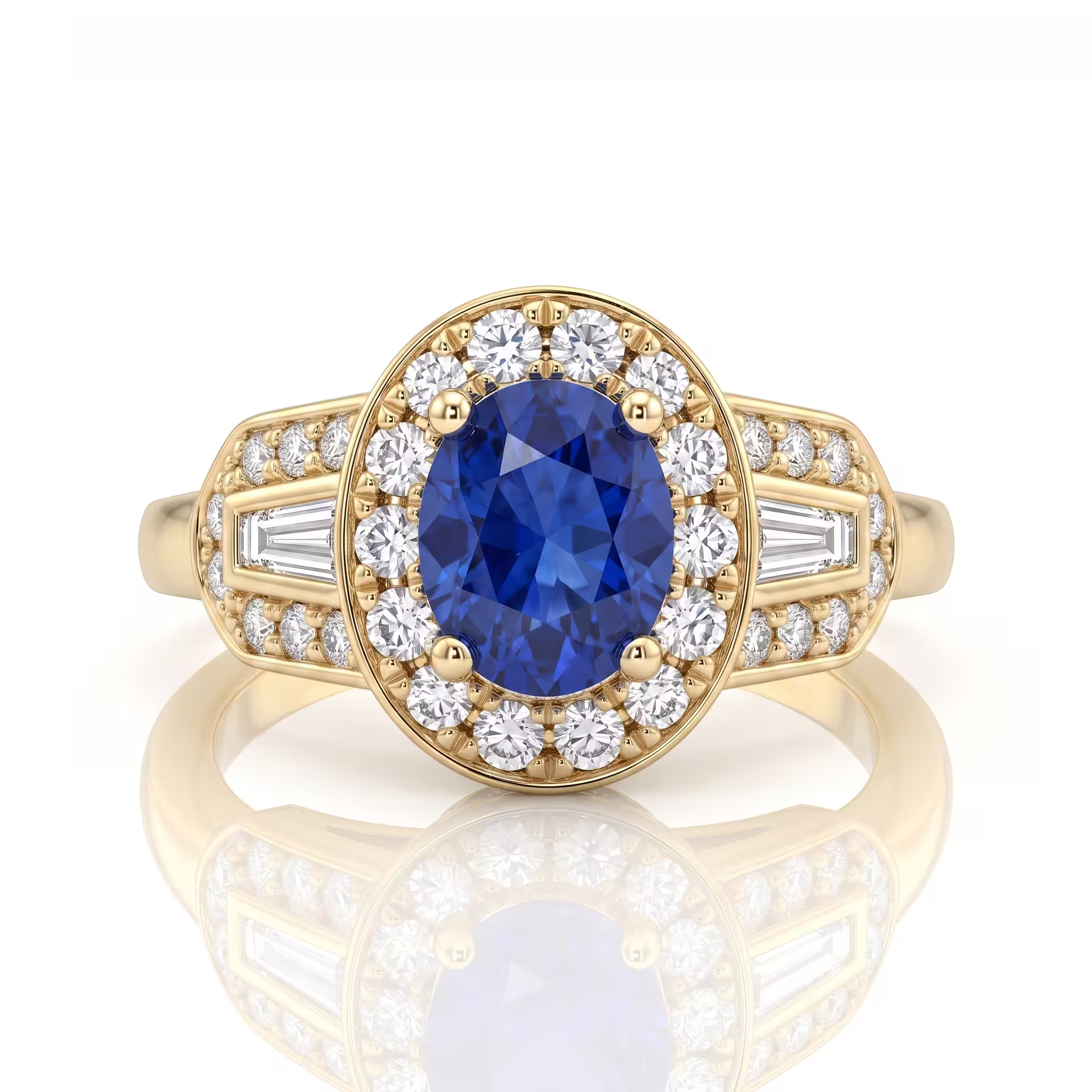 0.95ct Oval Cut Blue Sapphire Halo Setting Engagement Ring - 18K Gold Chloe's Jewellers