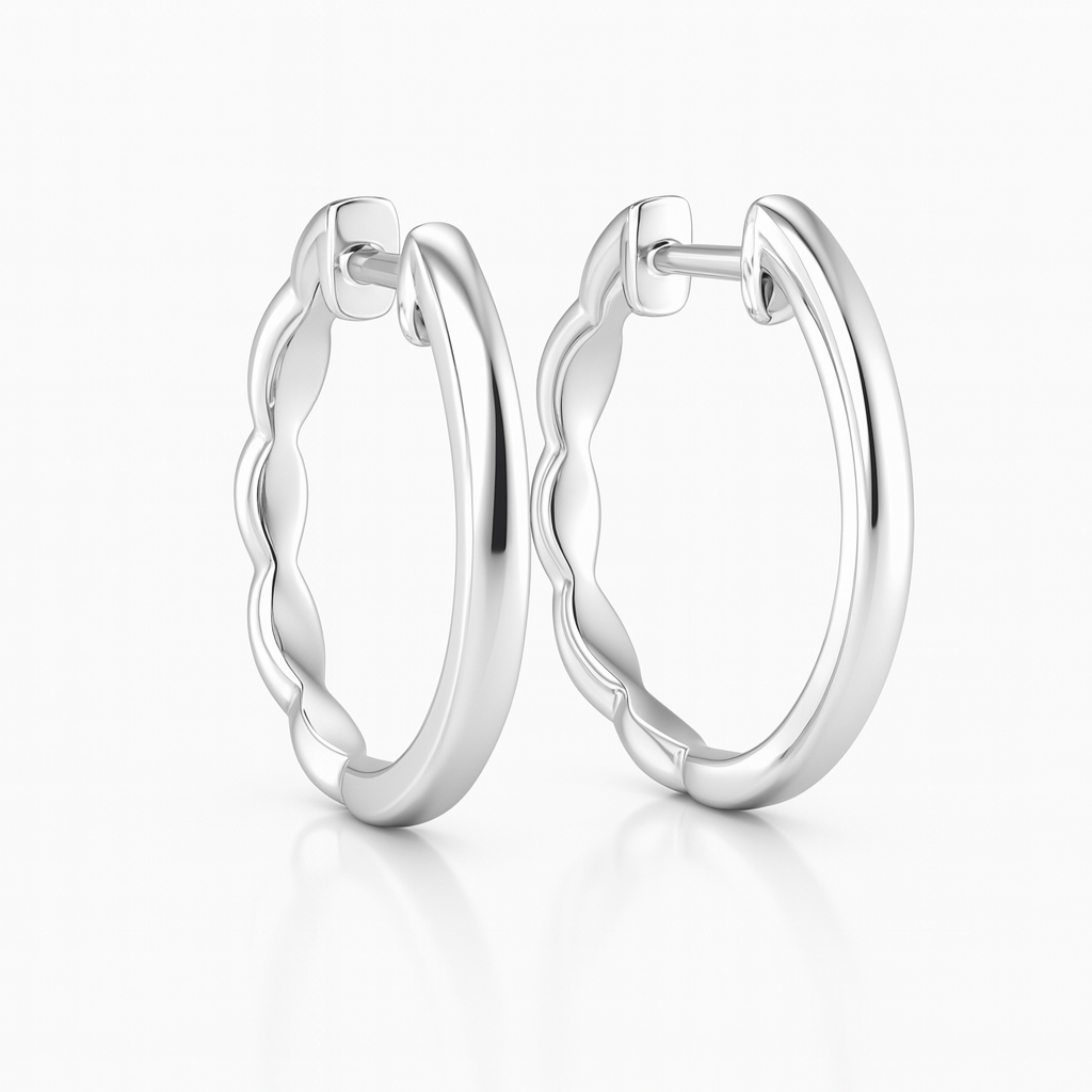 18K White Twisted Design Round Diamond Hoop Earrings 0.46CT