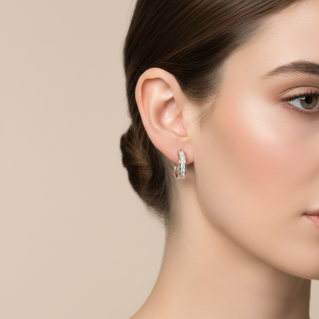 18K White Gold Channel Set Princess Diamond Hoop Earrings 0.23CT