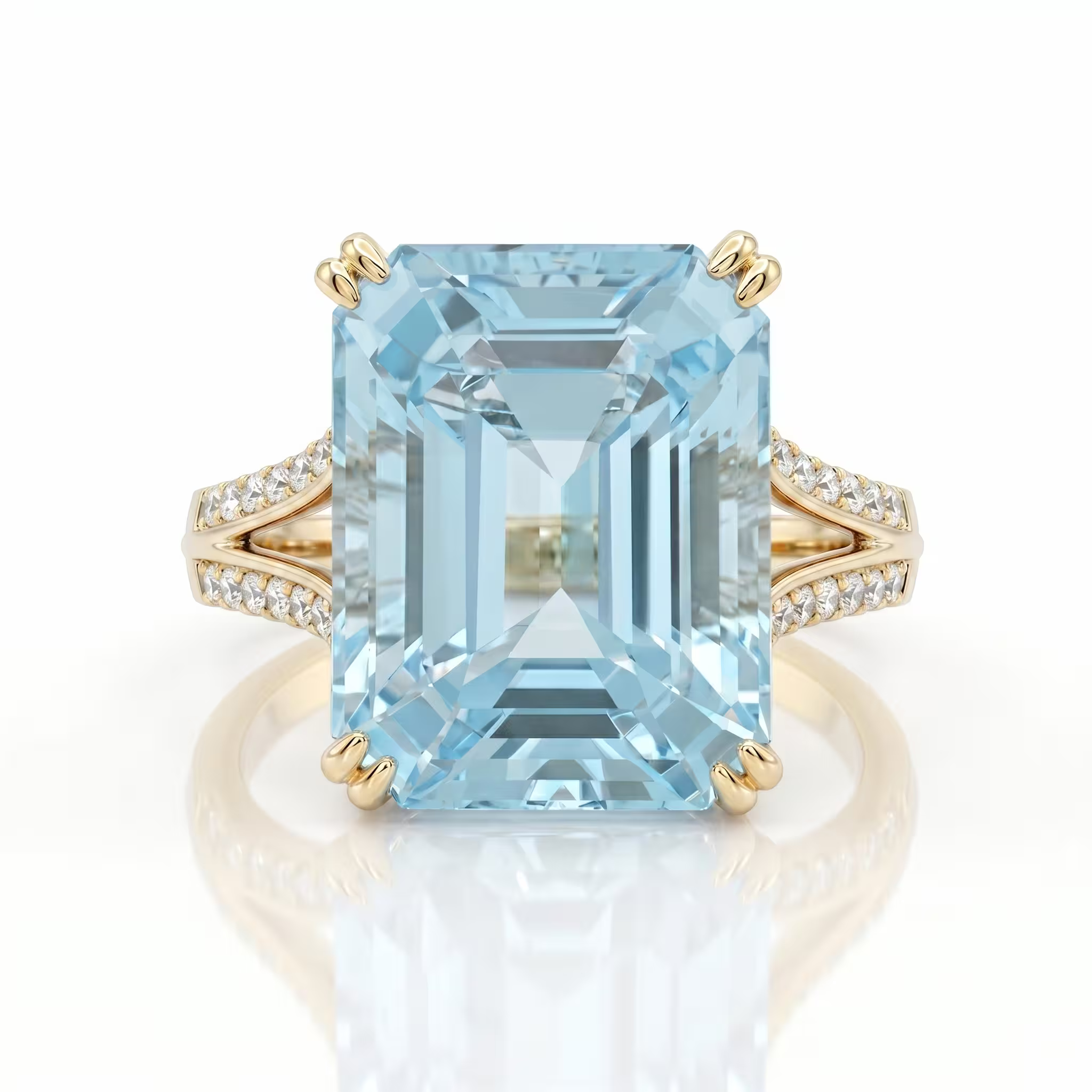 15.00ct Emerald Cut Aquamarine Stone Engagement Ring - 18K Gold