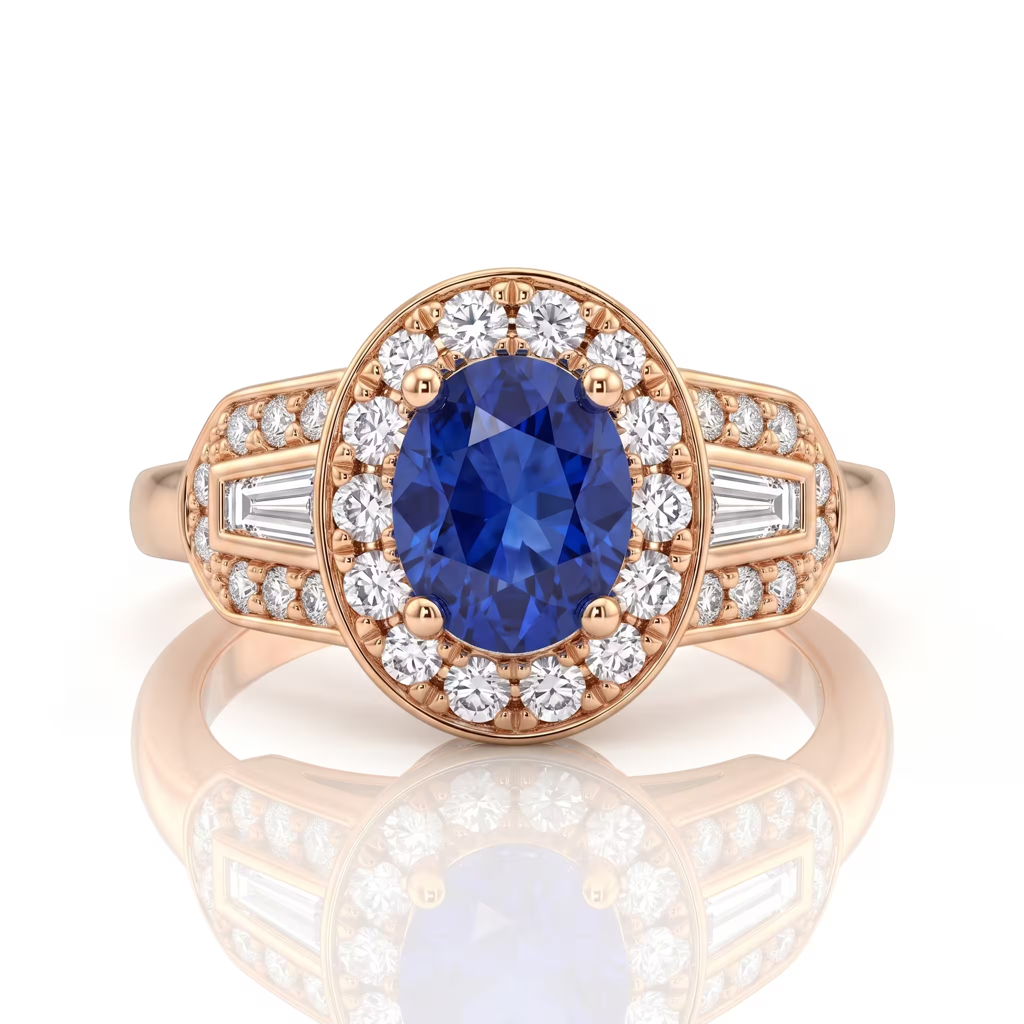 0.95ct Oval Cut Blue Sapphire Halo Setting Engagement Ring - 18K Gold Chloe's Jewellers