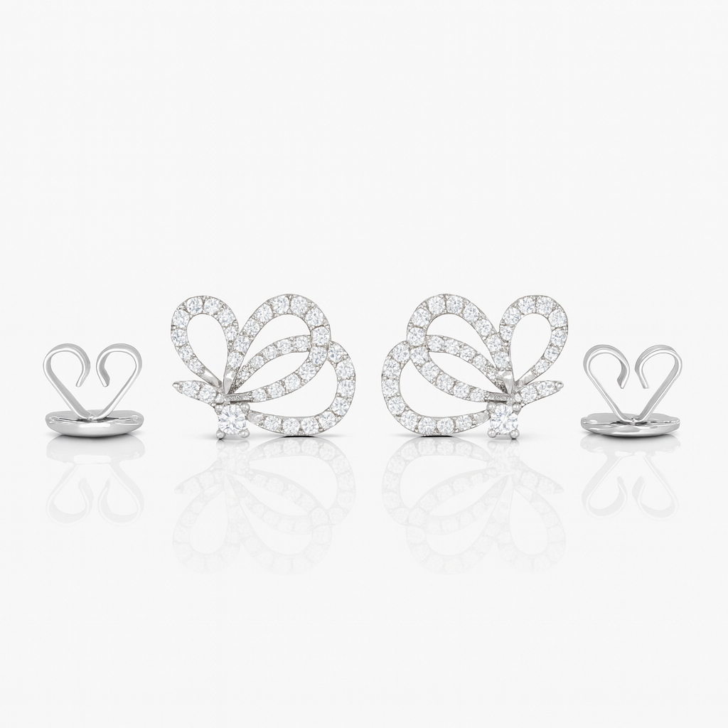 Butterfly Natural Diamond White Gold Stud Earrings