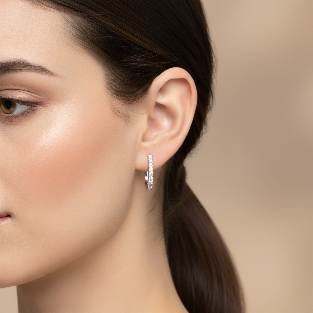 18K White Gold Grain Set Oval Hoop Diamond Earrings 0.24CT