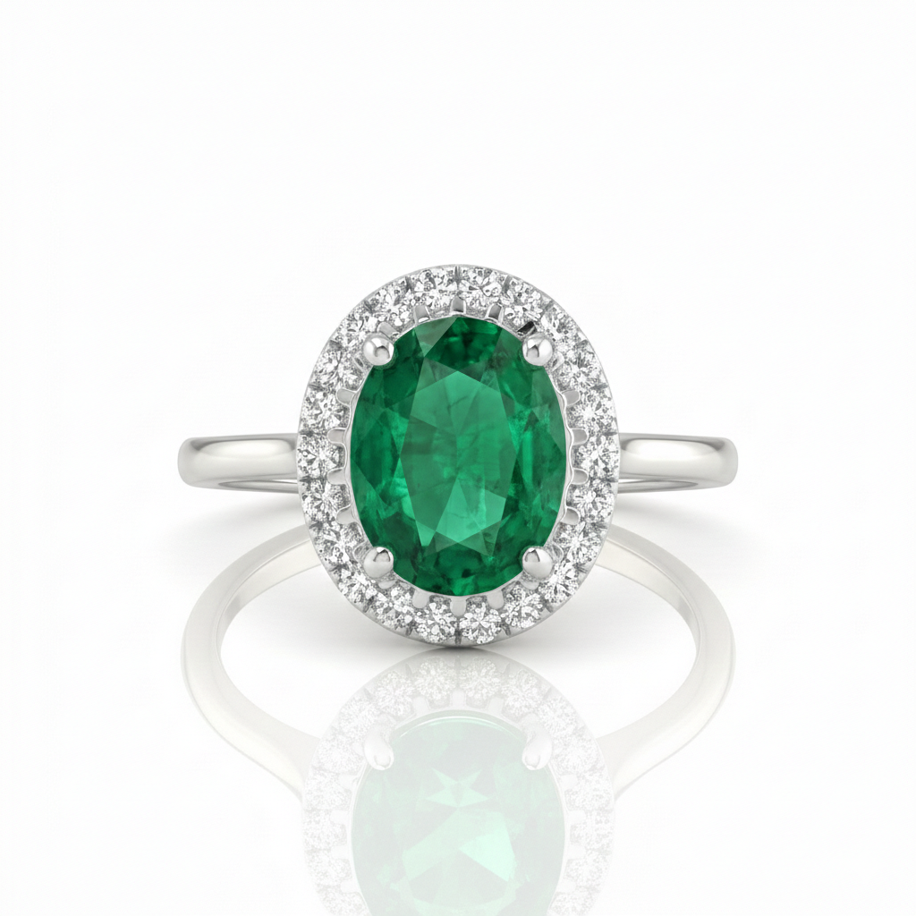 1.32ct Oval Cut Emerald Halo Setting Engagement Ring Chloe's Jewellers