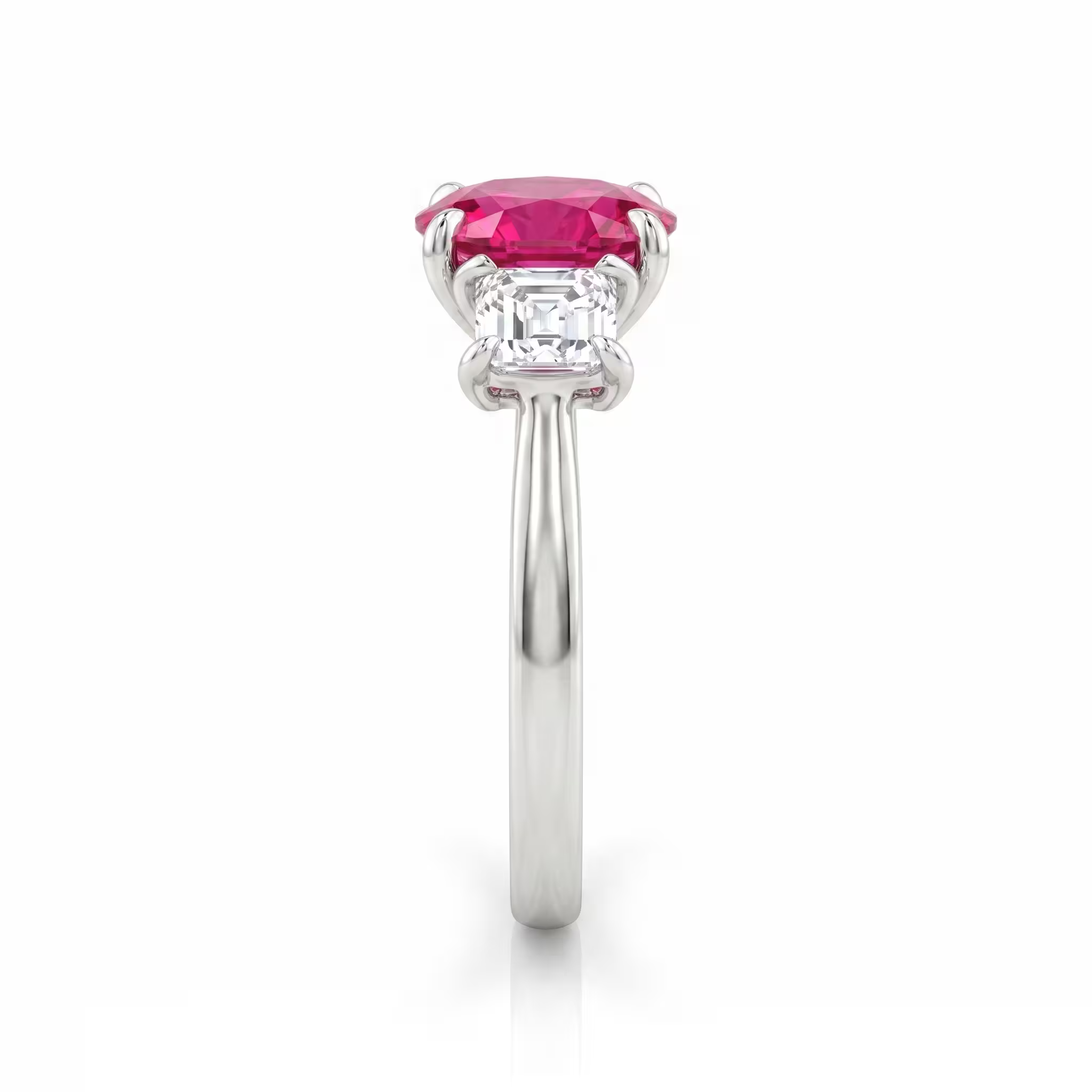 1.54ct Cushion Cut Burma Heat Ruby Trilogy Engagement Ring - Platinum