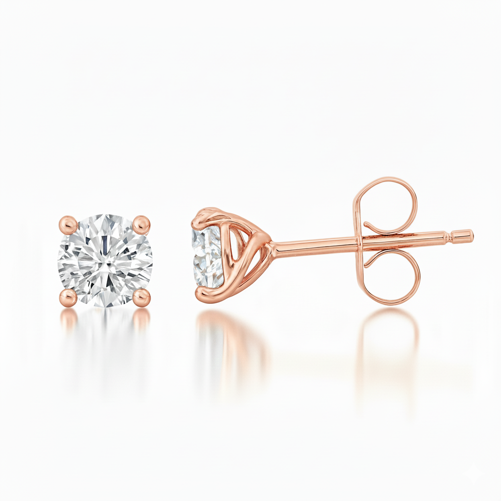 0.63ct Round Cut Natural Diamond Stud Earrings, 18ct White Gold