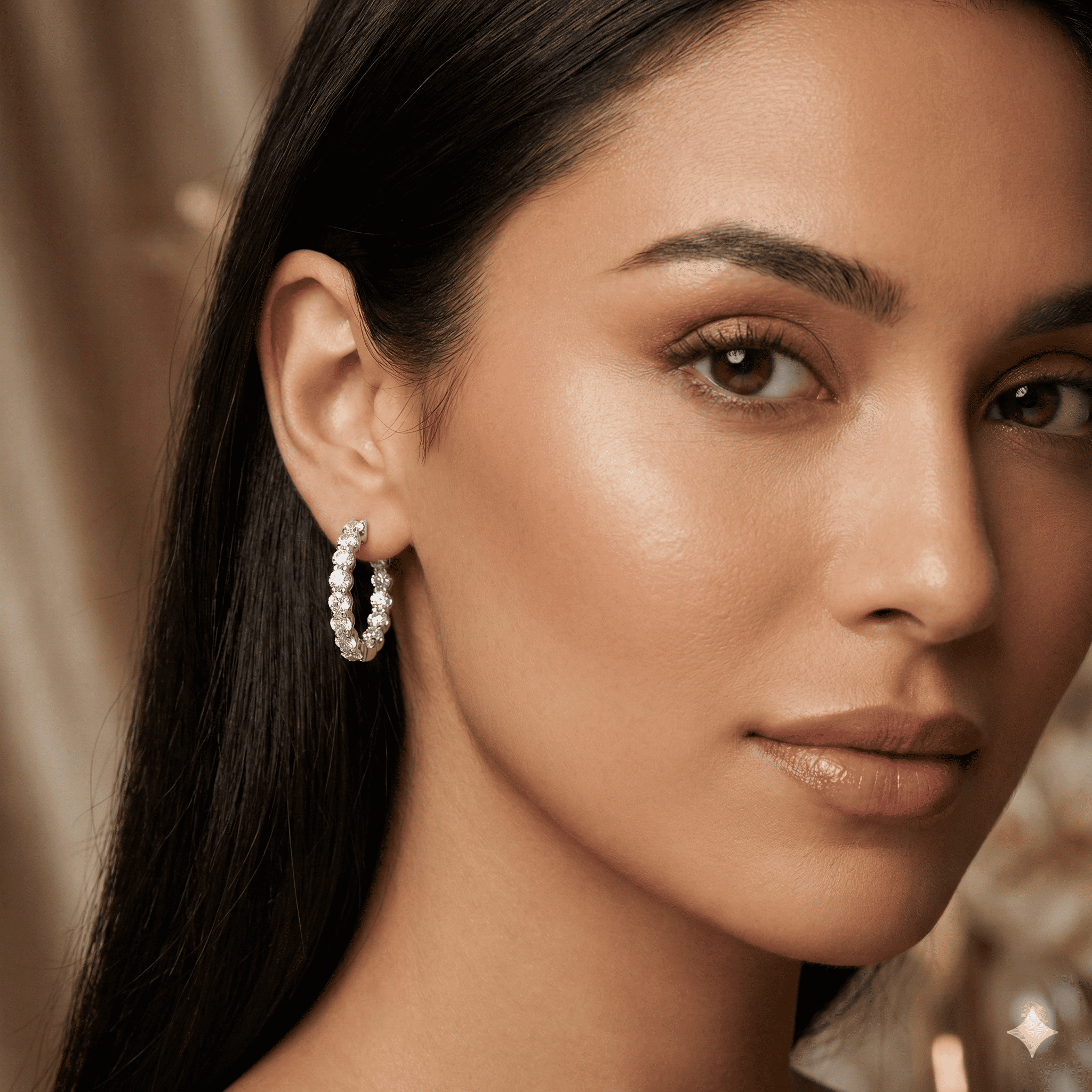 18K White Gold Claw Set In & Out Brilliant Cut Diamond Round Hoop Earrings 1.96CT