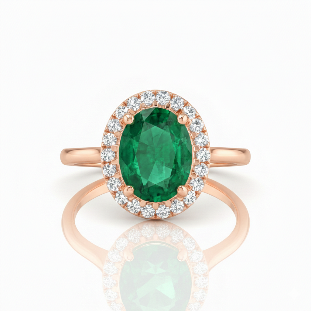 1.32ct Oval Cut Emerald Halo Setting Engagement Ring Chloe's Jewellers