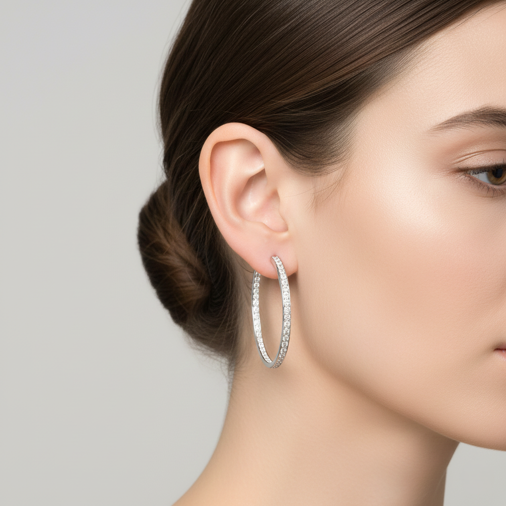 Pave set In Out Setting Diamond Gold Hoop Earring 2.76ct