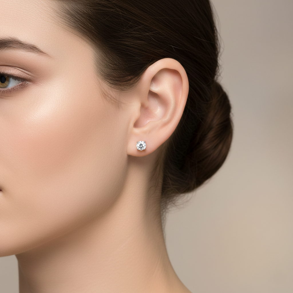 0.63ct Round Cut Natural Diamond Stud Earrings, 18ct White Gold