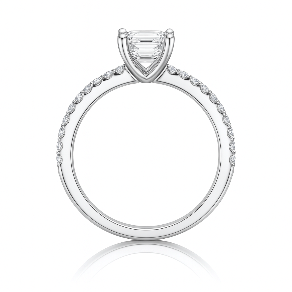 4 Prongs Natural Asscher Cut Shoulder Diamond Setting Engagement Ring