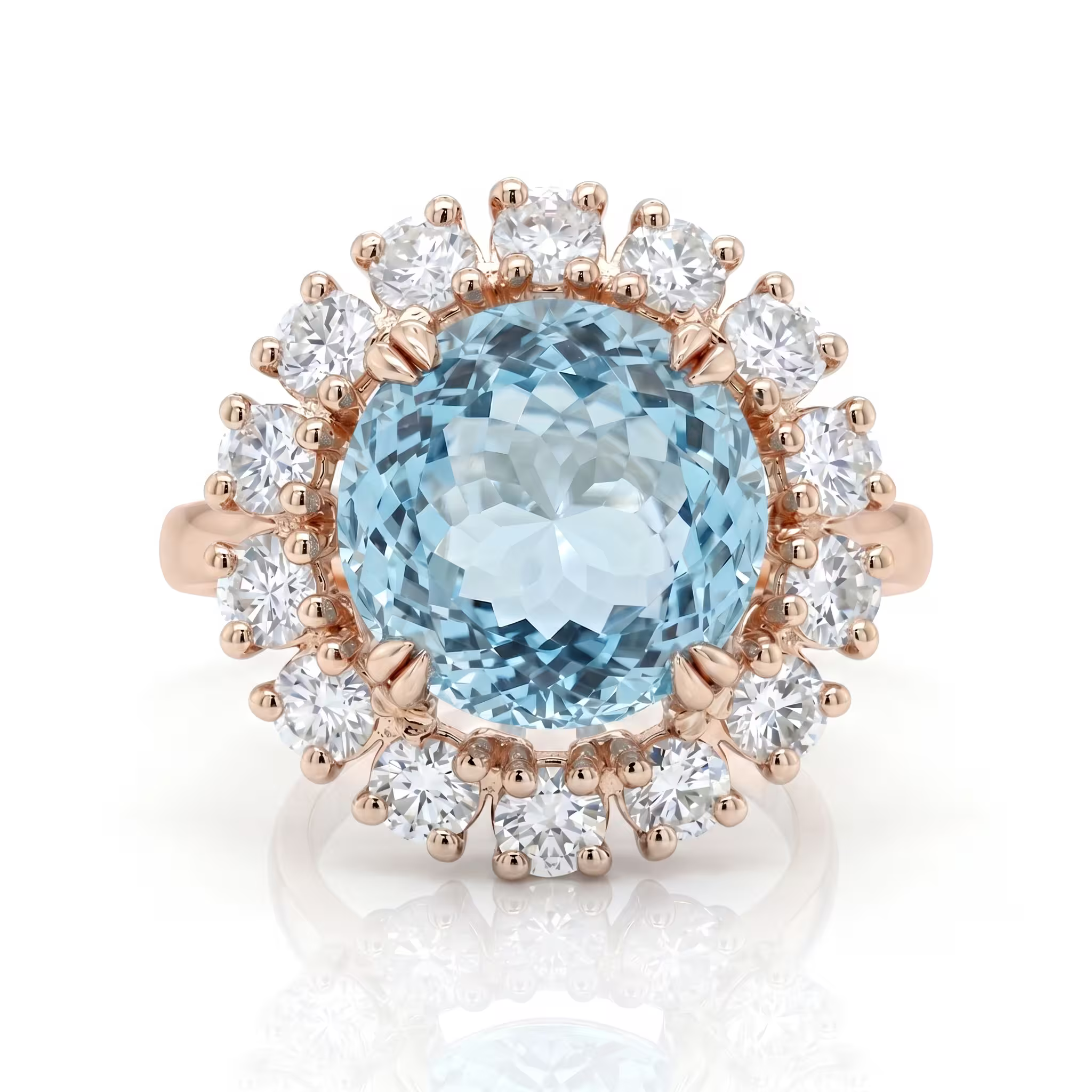 6.5ct Portuguese Round Cut Aquamarine Stone Engagement Ring - Platinum
