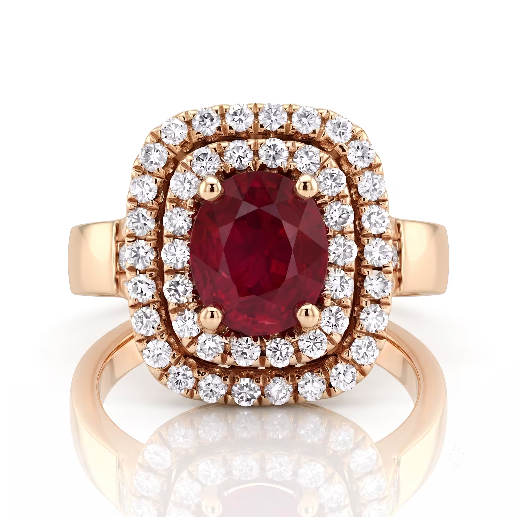 1.40ct Oval Shape African Ruby Double Halo Set Ring Chloe's Jewellers