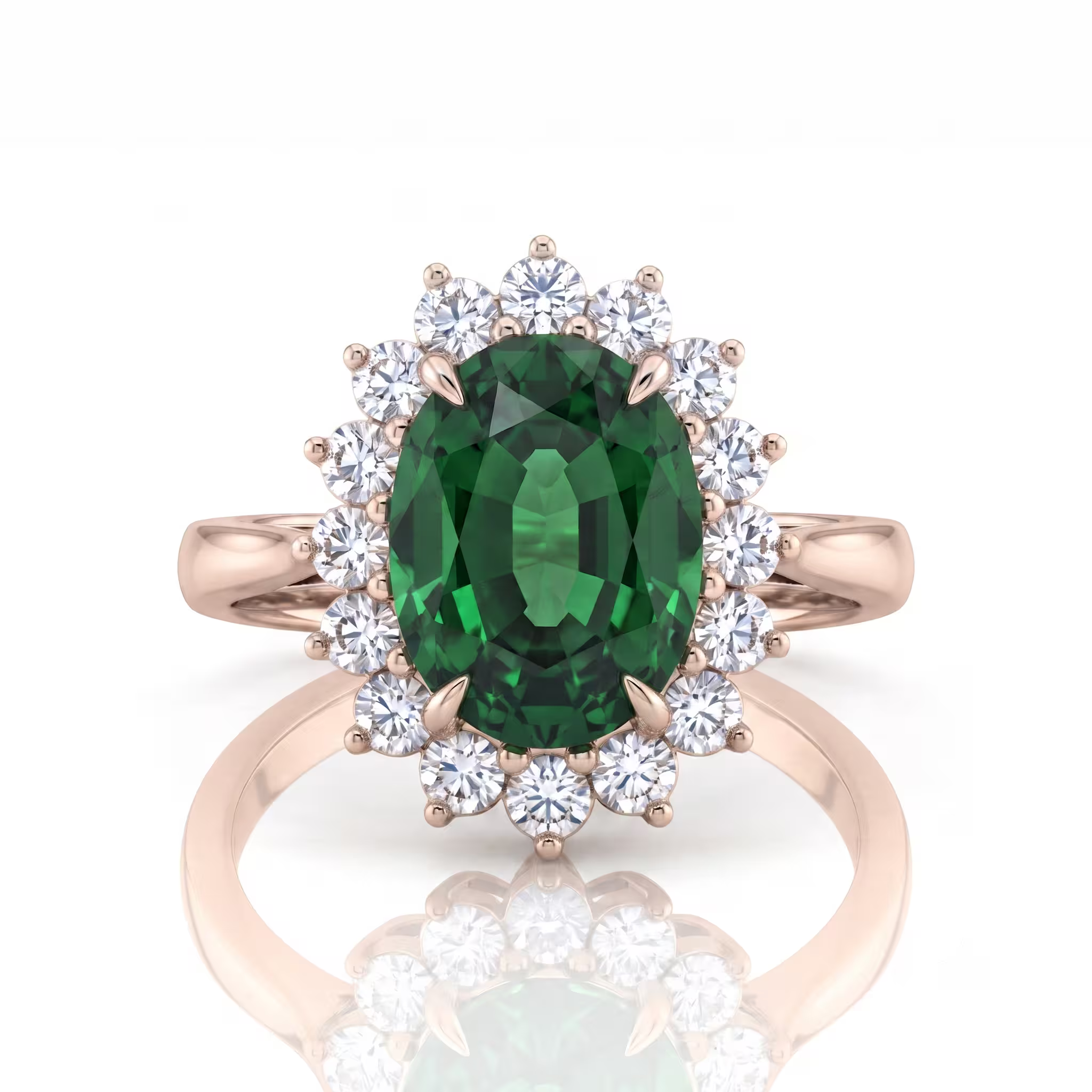 3.47ct Oval Cut Teal Sapphire Engagement Ring - 18K Gold