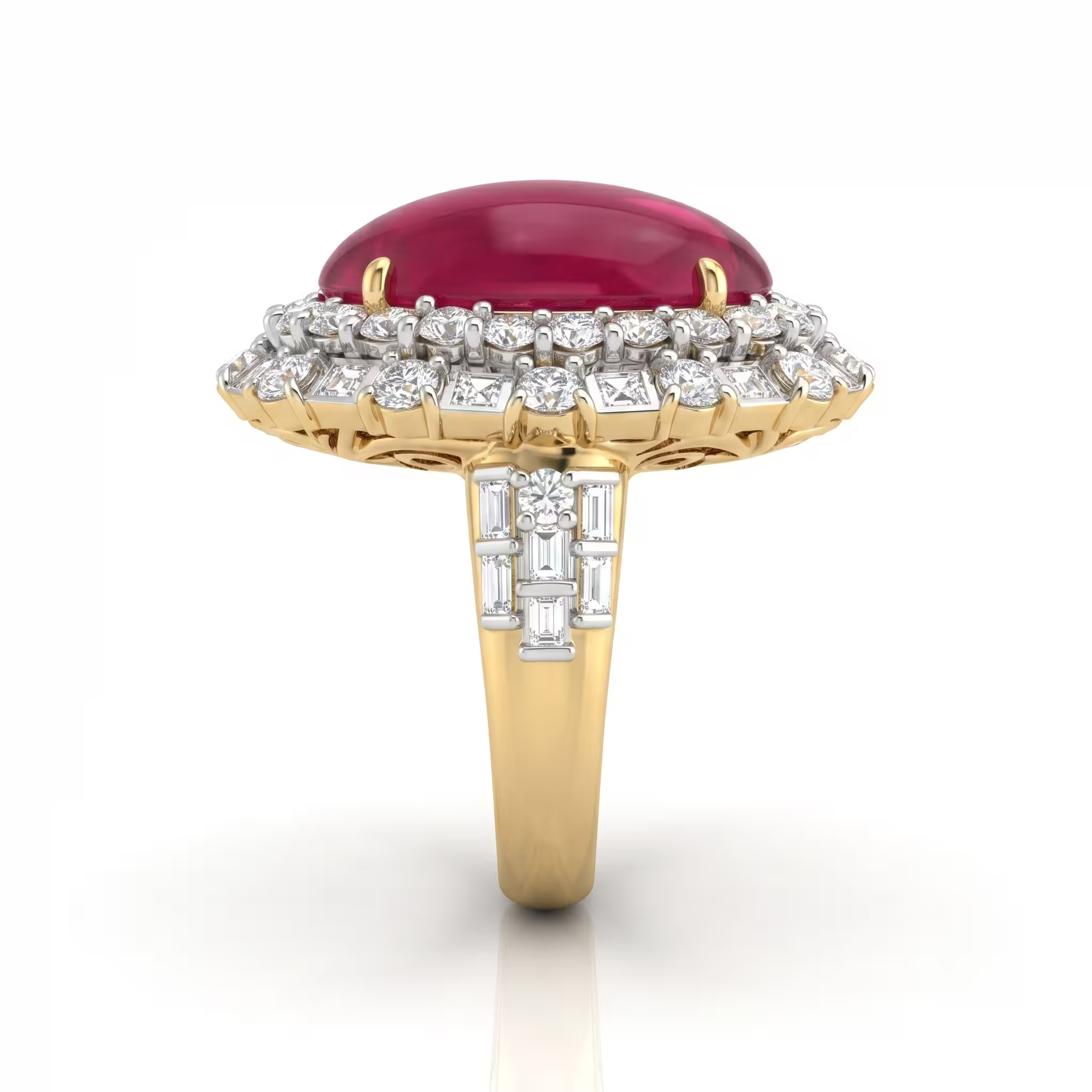 15.54ct Oval Cut Burma No Hear Ruby Halo Set Engagement Ring - 18K Mix Metal